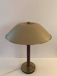 Large Swedish Nordiska Kompaniet Brass and Leather Table Lamp