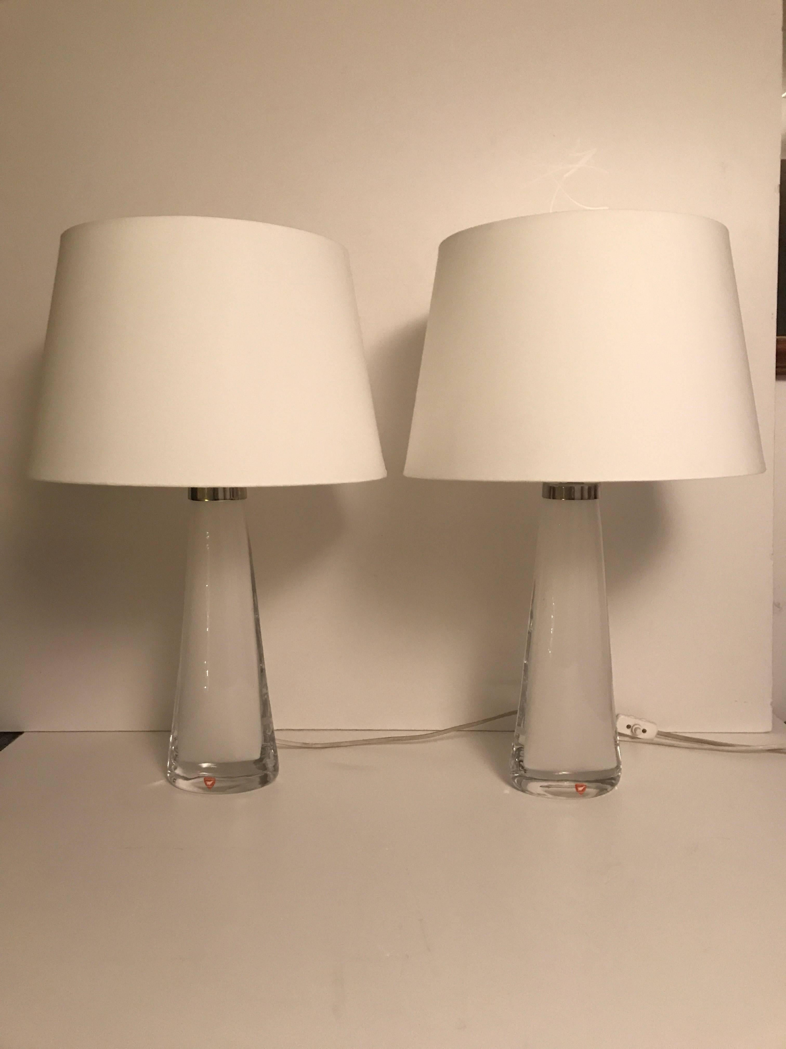 Scandinavian Modern Pair of Swedish Carl Fagerlund White Glass Table Lamps For Sale