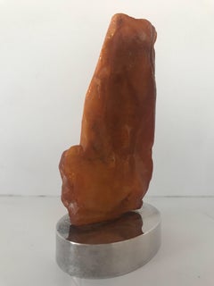 Natural Baltic Butterscotch Egg Yolk Amber Boulder on Silver Stand