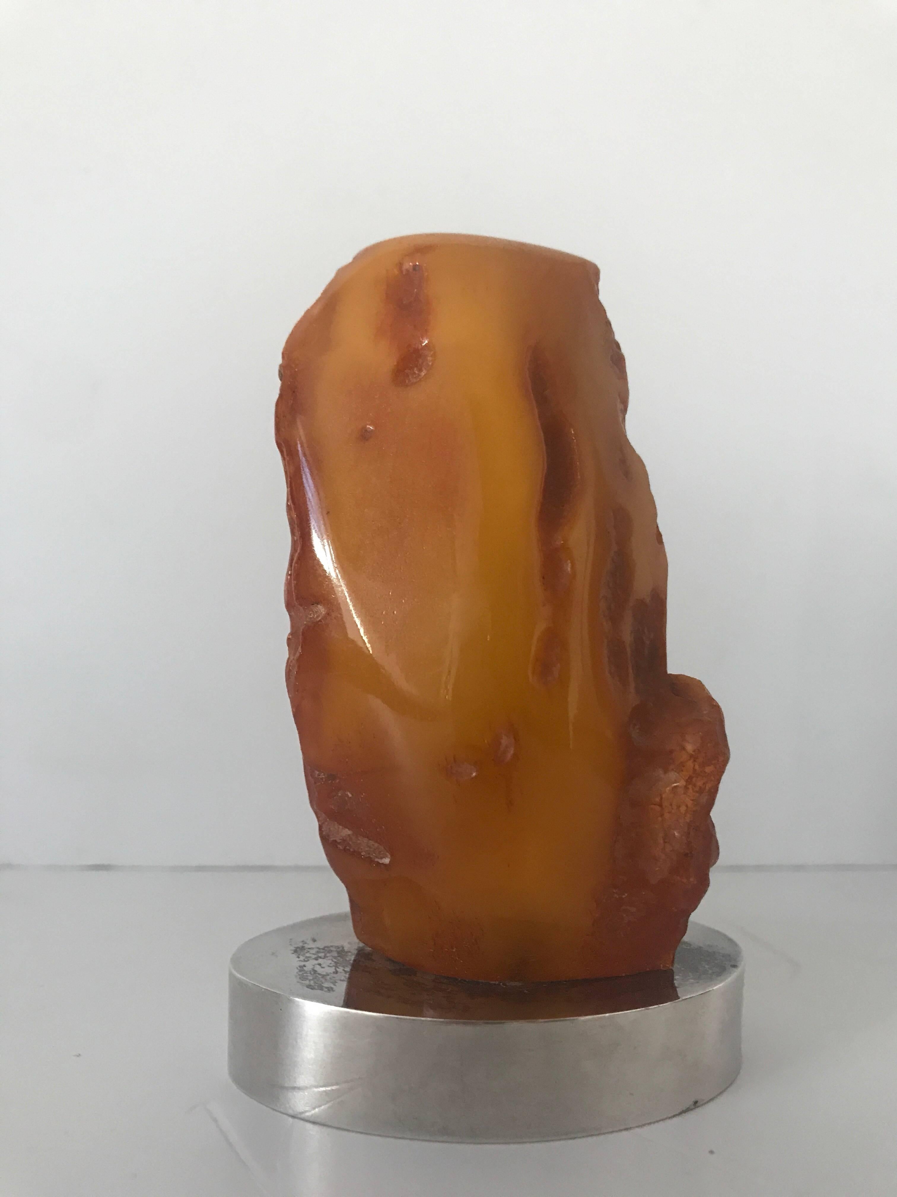 20th Century Natural Baltic Butterscotch Egg Yolk Amber Boulder on Silver Stand  For Sale