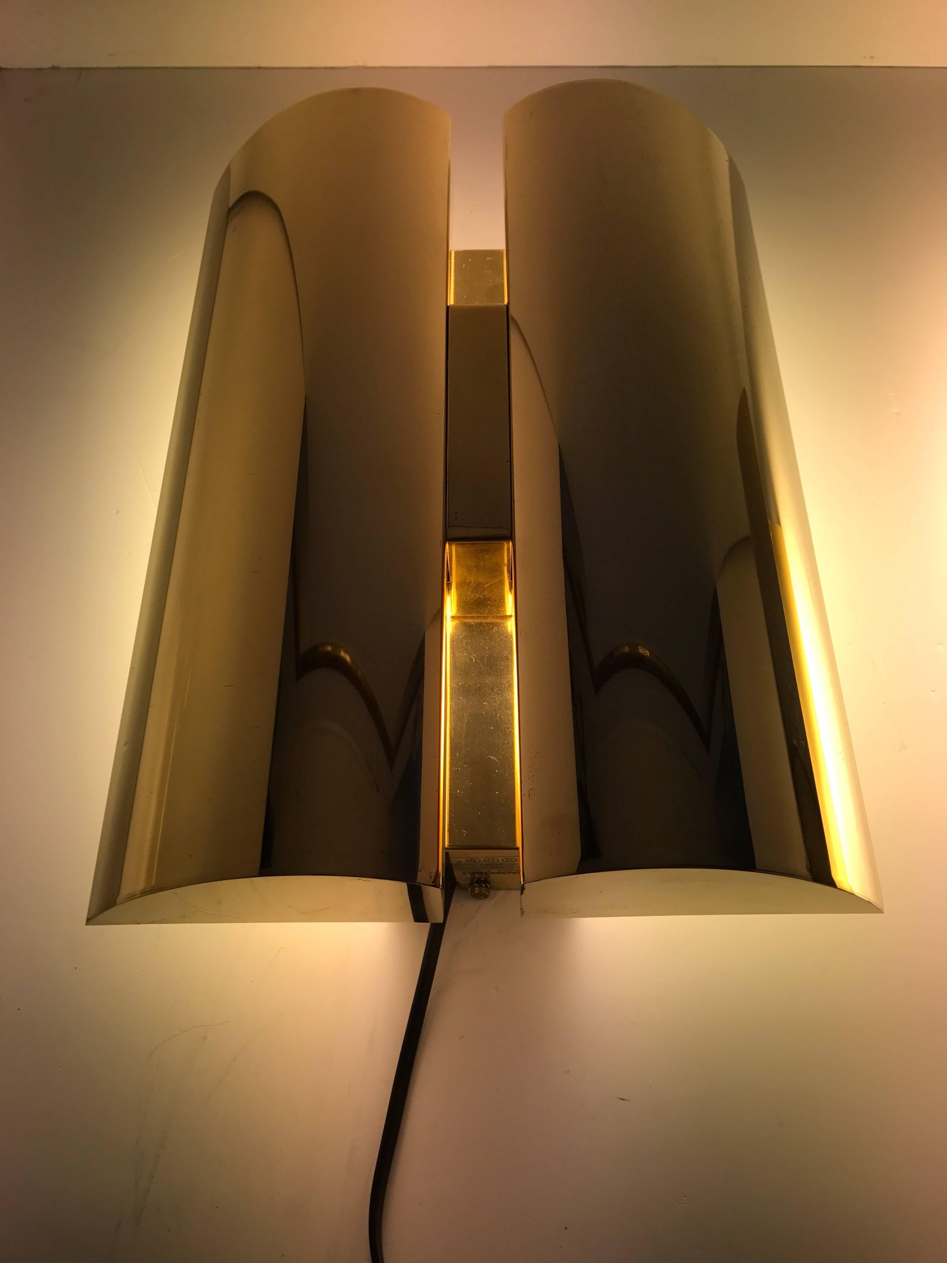 Scandinavian Modern Rare Pair Swedish Fagerhult Brass Wall Sconces Late 20th Century For Sale