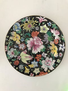 Pair Chinese Famille Noir Plates Early 20th Century Guangxu Mark