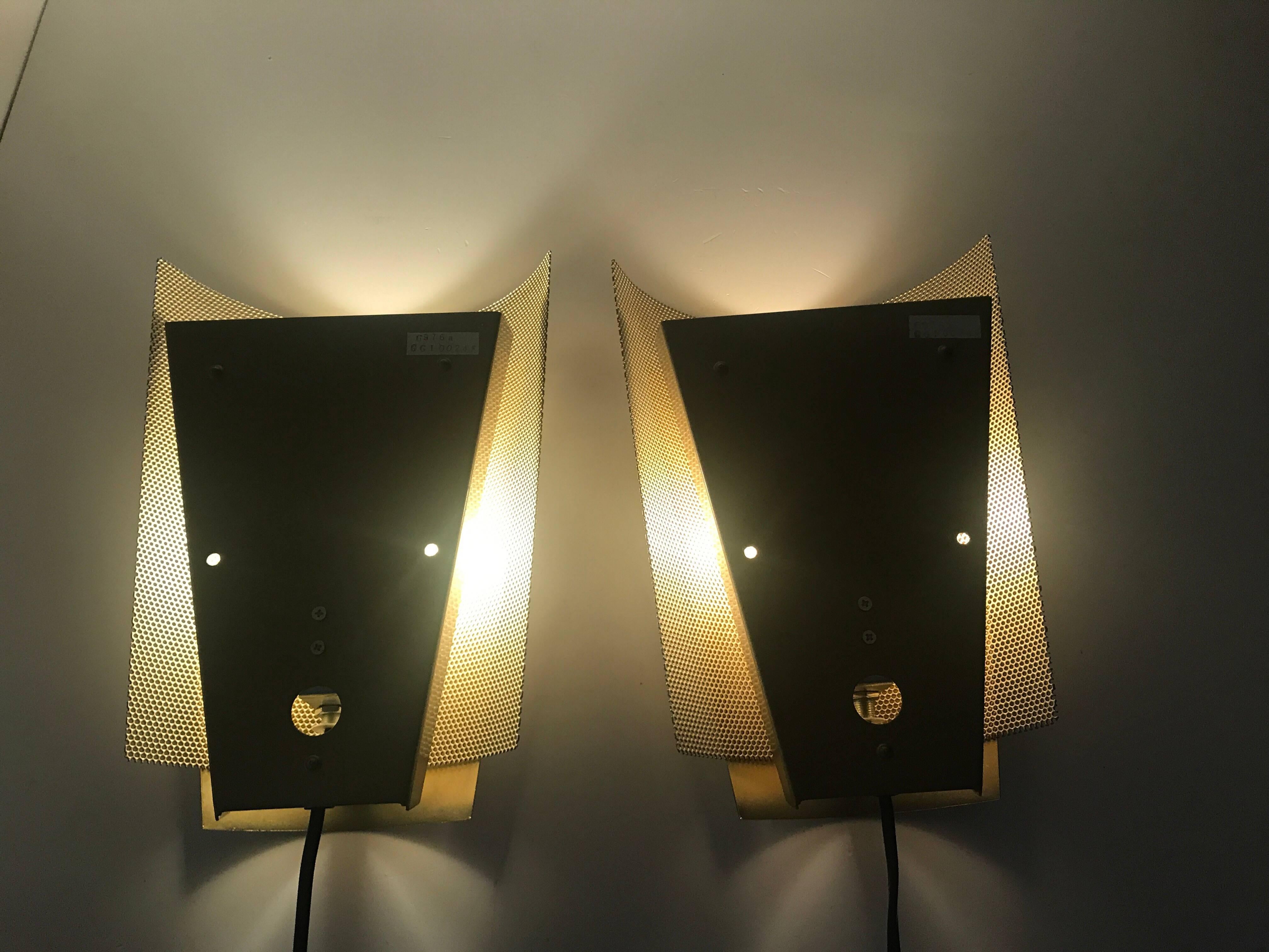 Polished Pair of Rare Ateljé Lyktan Steel and Brass Wall Sconces For Sale