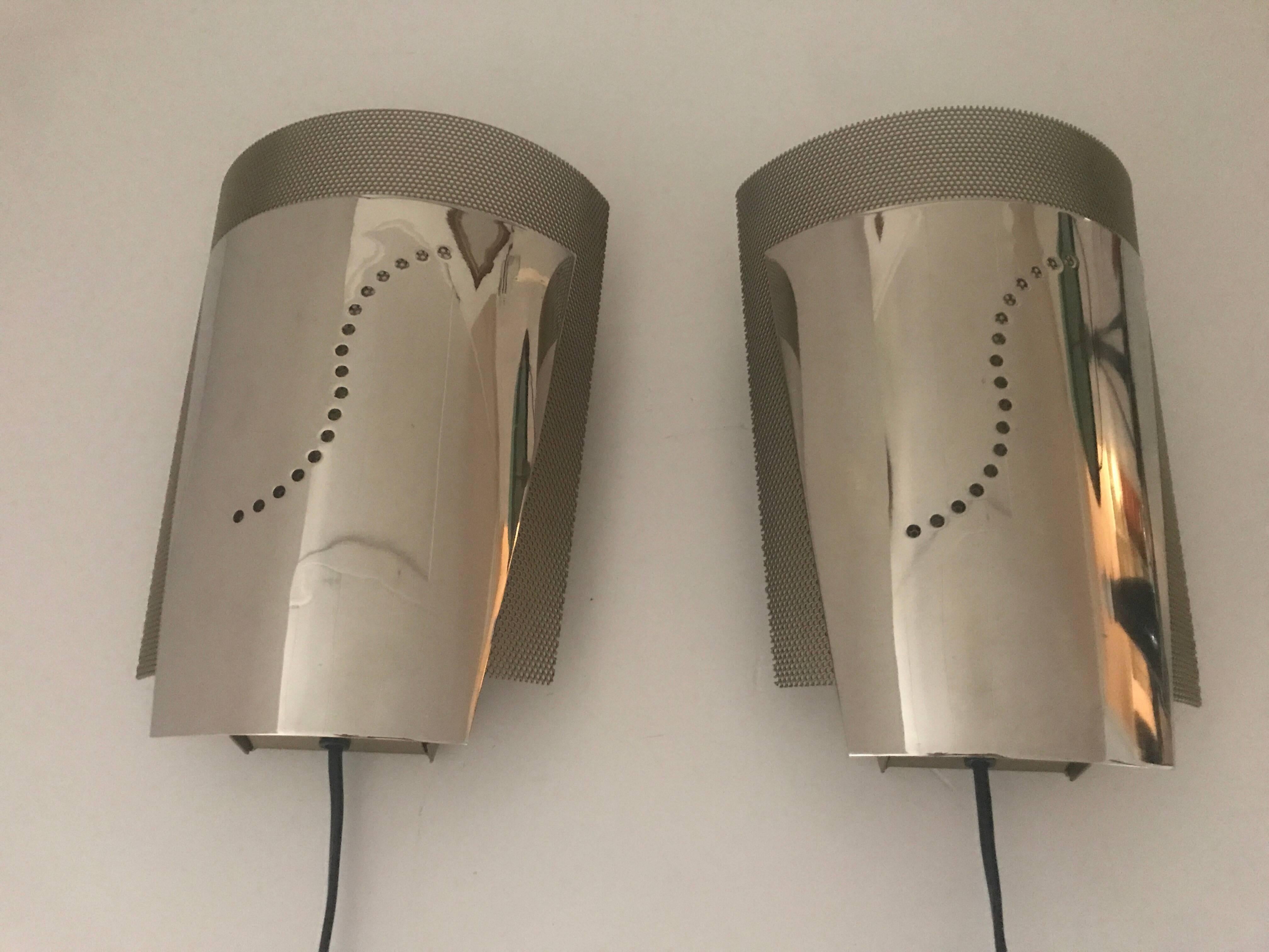 Scandinavian Modern Pair of Rare Ateljé Lyktan Steel and Brass Wall Sconces For Sale