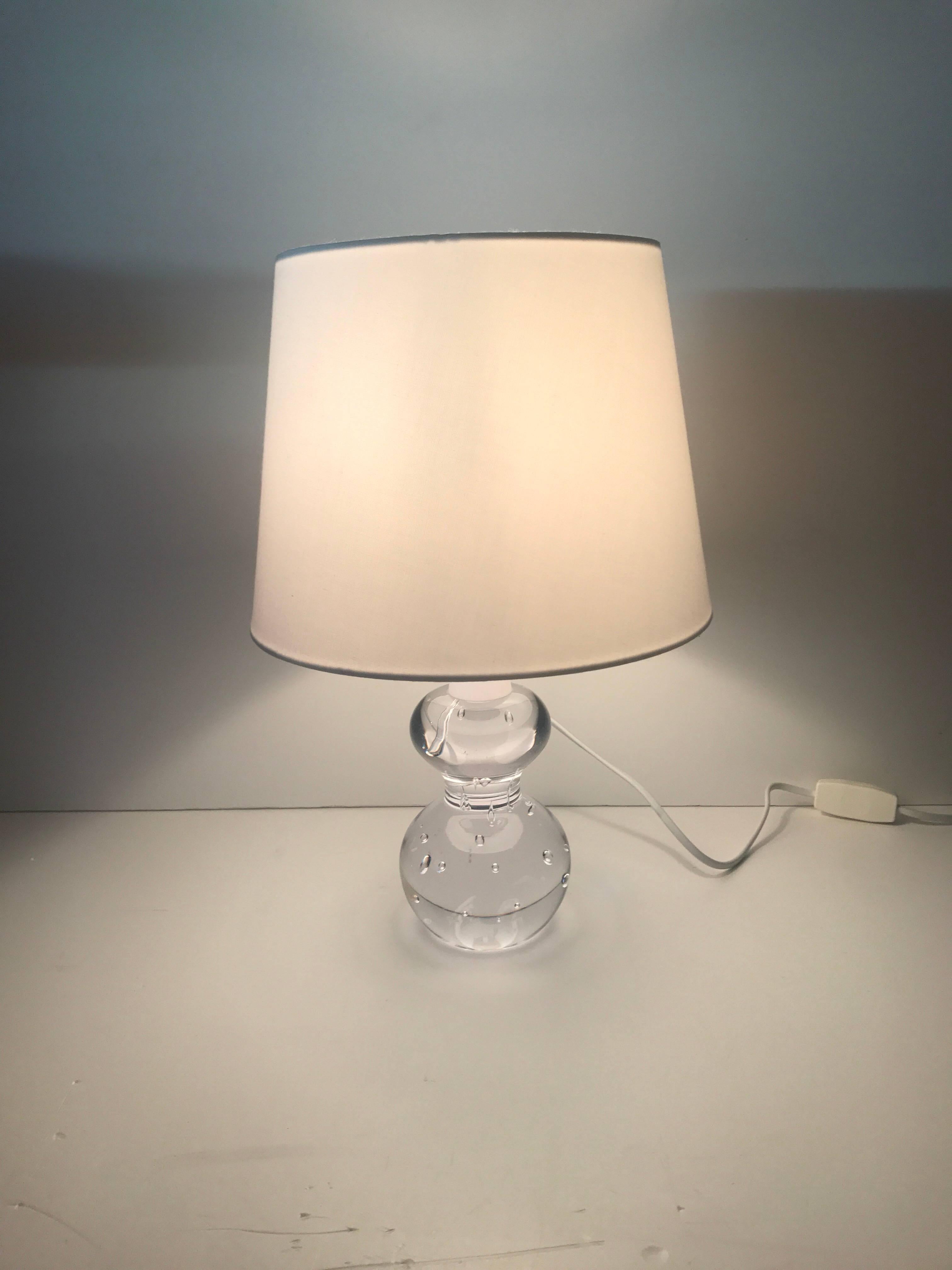 Josef Frank table lamp model 1819-3 for High End House Svensk Tenn in Stockholm. The base was most likely made at Orrefors or Eneryda glass factory in the mid-20th century. 

The lamp is in a fantastic original condition. All electric components