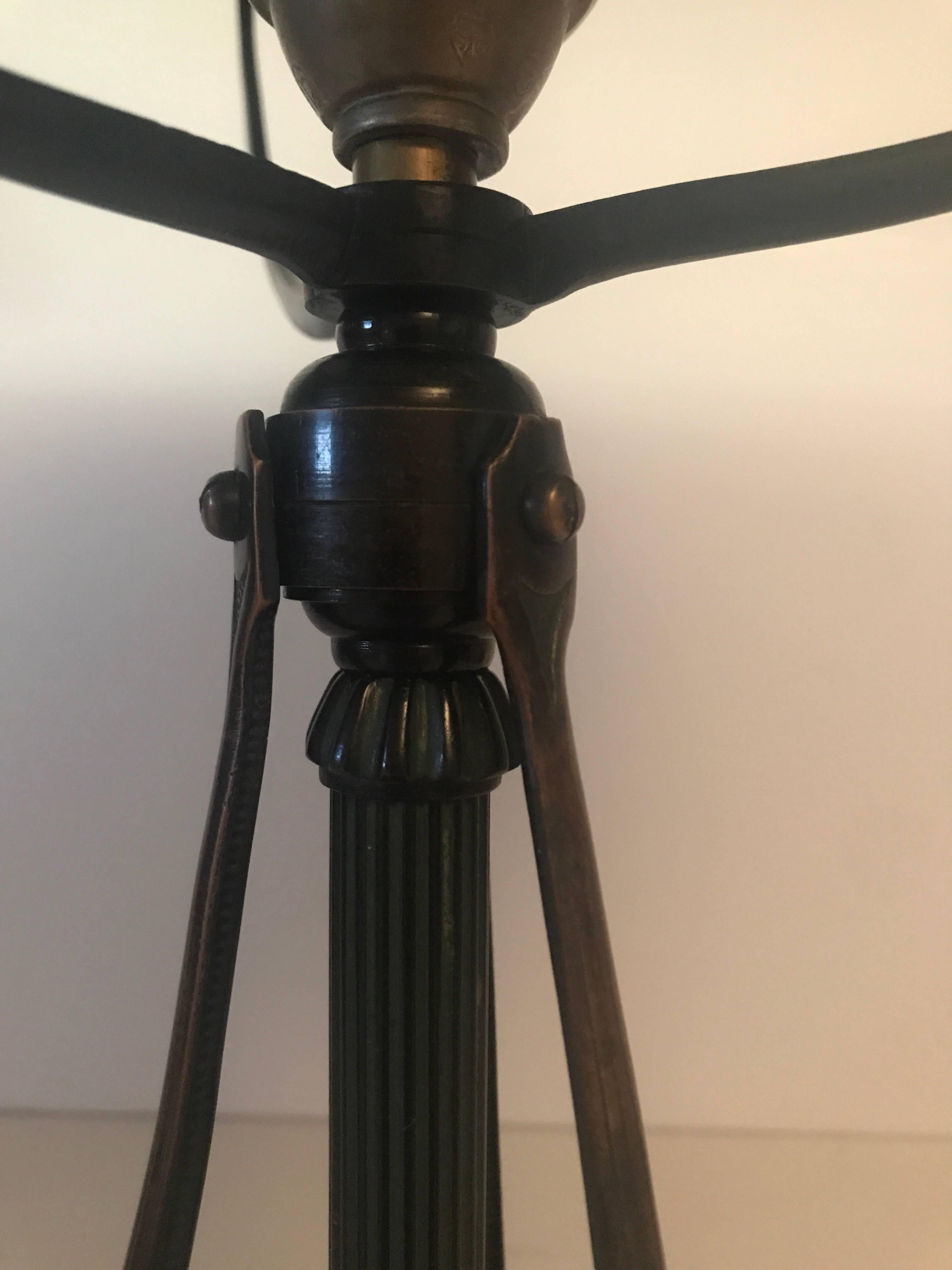 Swedish Art Deco Table Lamp Glass and Bronzepatinated Metal For Sale 2