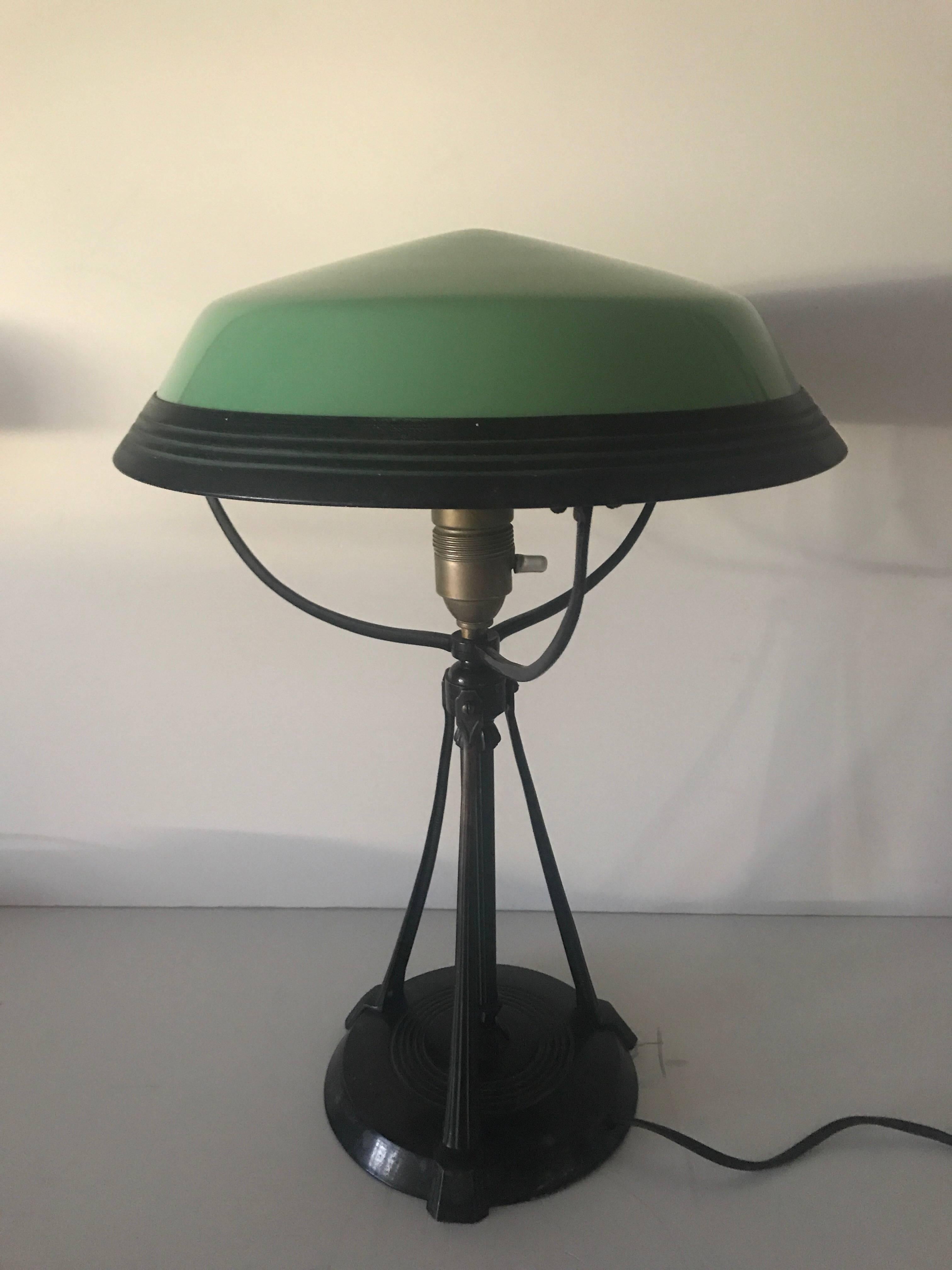 Mid-20th Century Swedish Art Deco Table Lamp Glass and Bronzepatinated Metal For Sale
