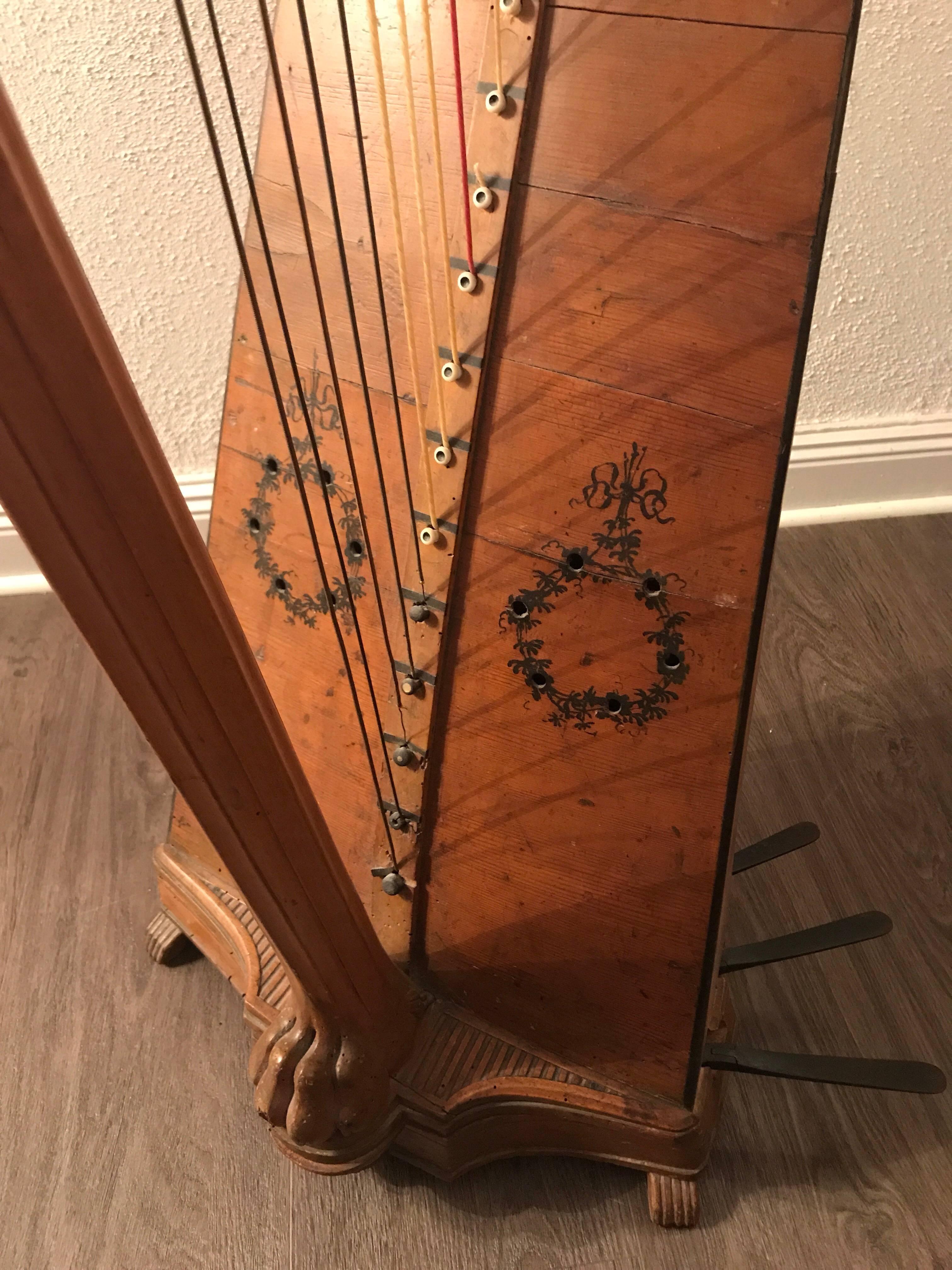 French Louis XVI Single Action Harp Late 18th Century 1