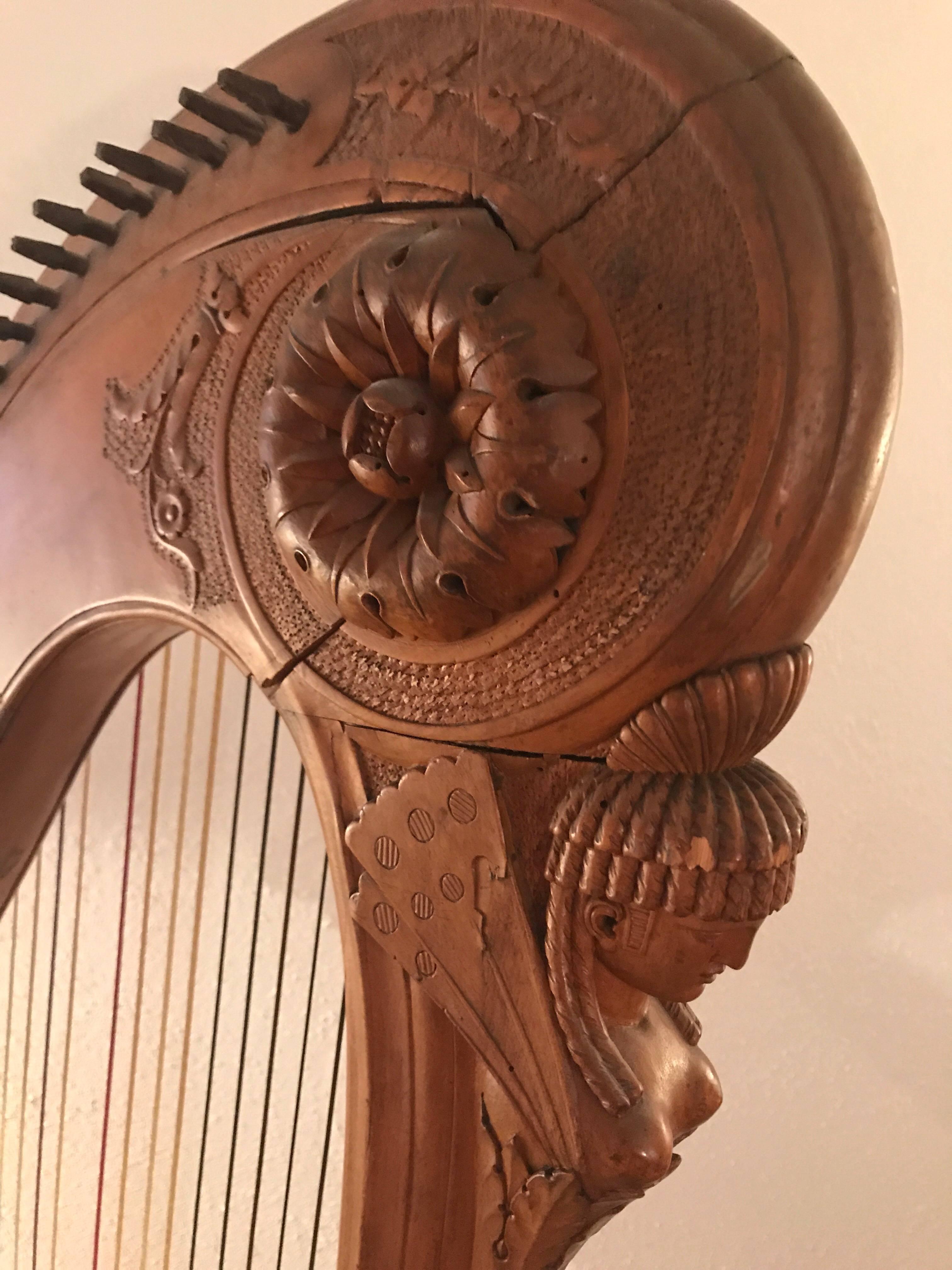 Wood French Louis XVI Single Action Harp Late 18th Century