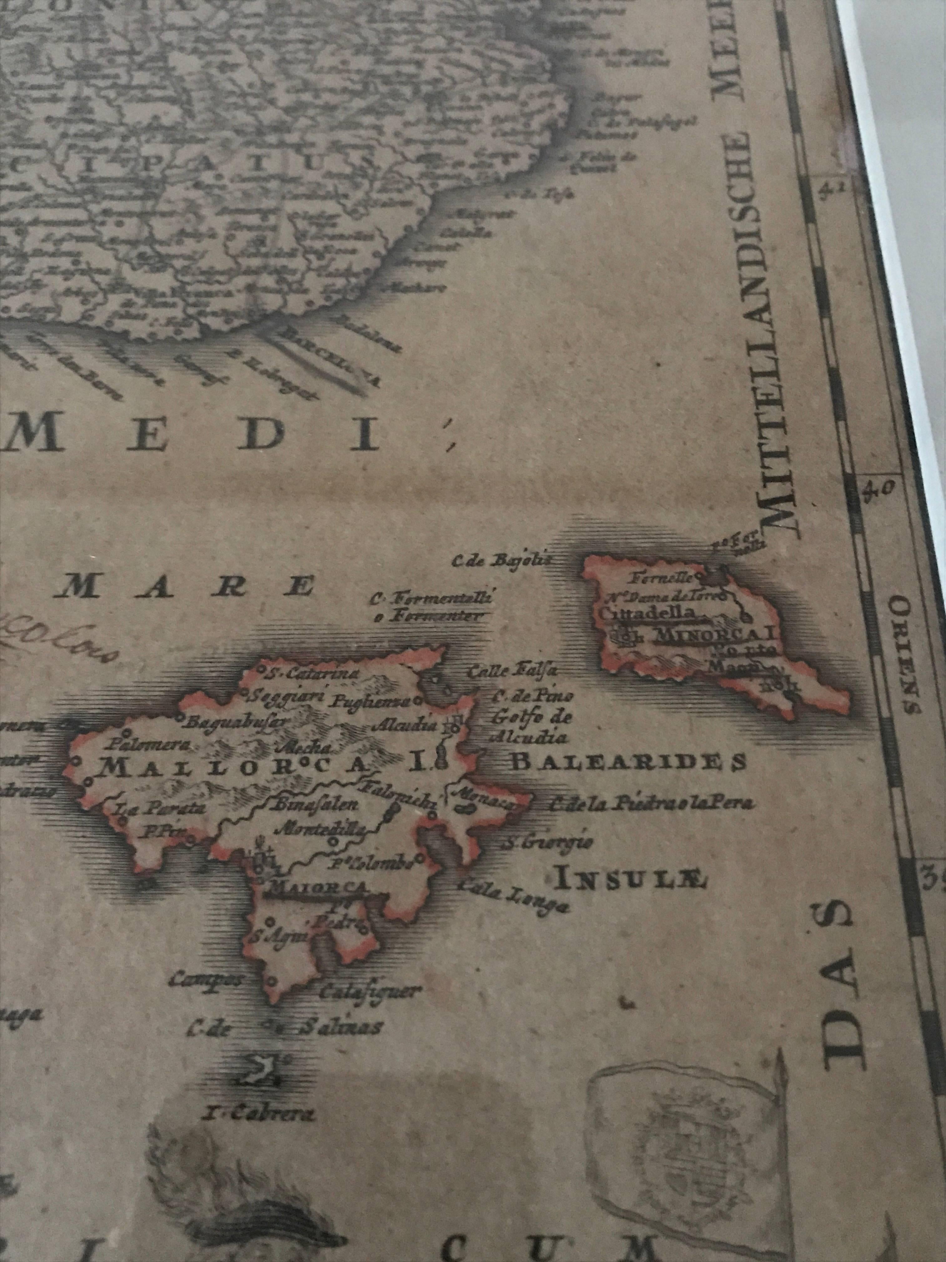 Early 18th Century Rare Map 1710 Johann Homann Regnorum Hispaniae et Portugalliae Taula Generalis For Sale