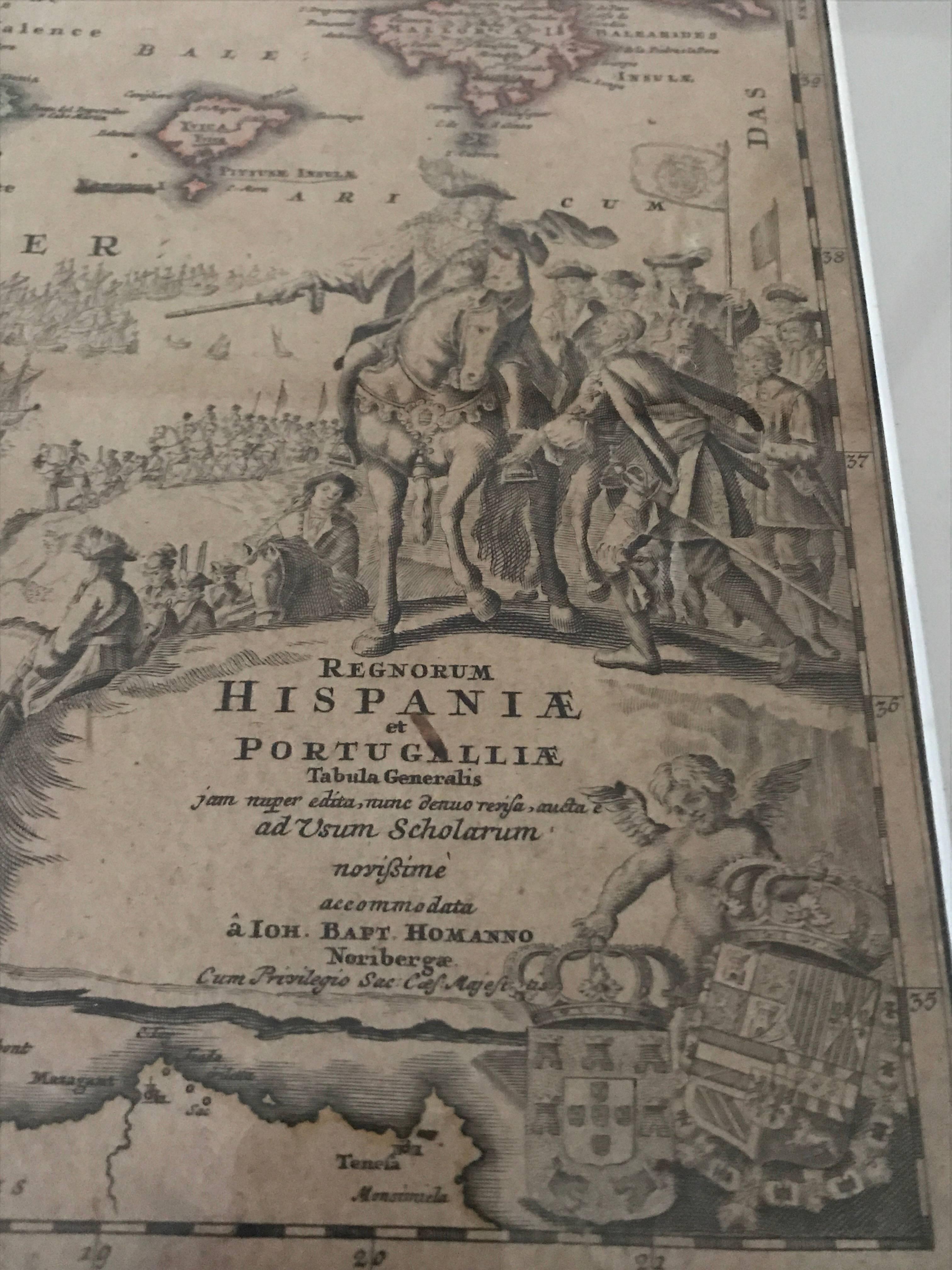 Rare Map 1710 Johann Homann Regnorum Hispaniae et Portugalliae Taula Generalis In Good Condition For Sale In Drottningholm, SE