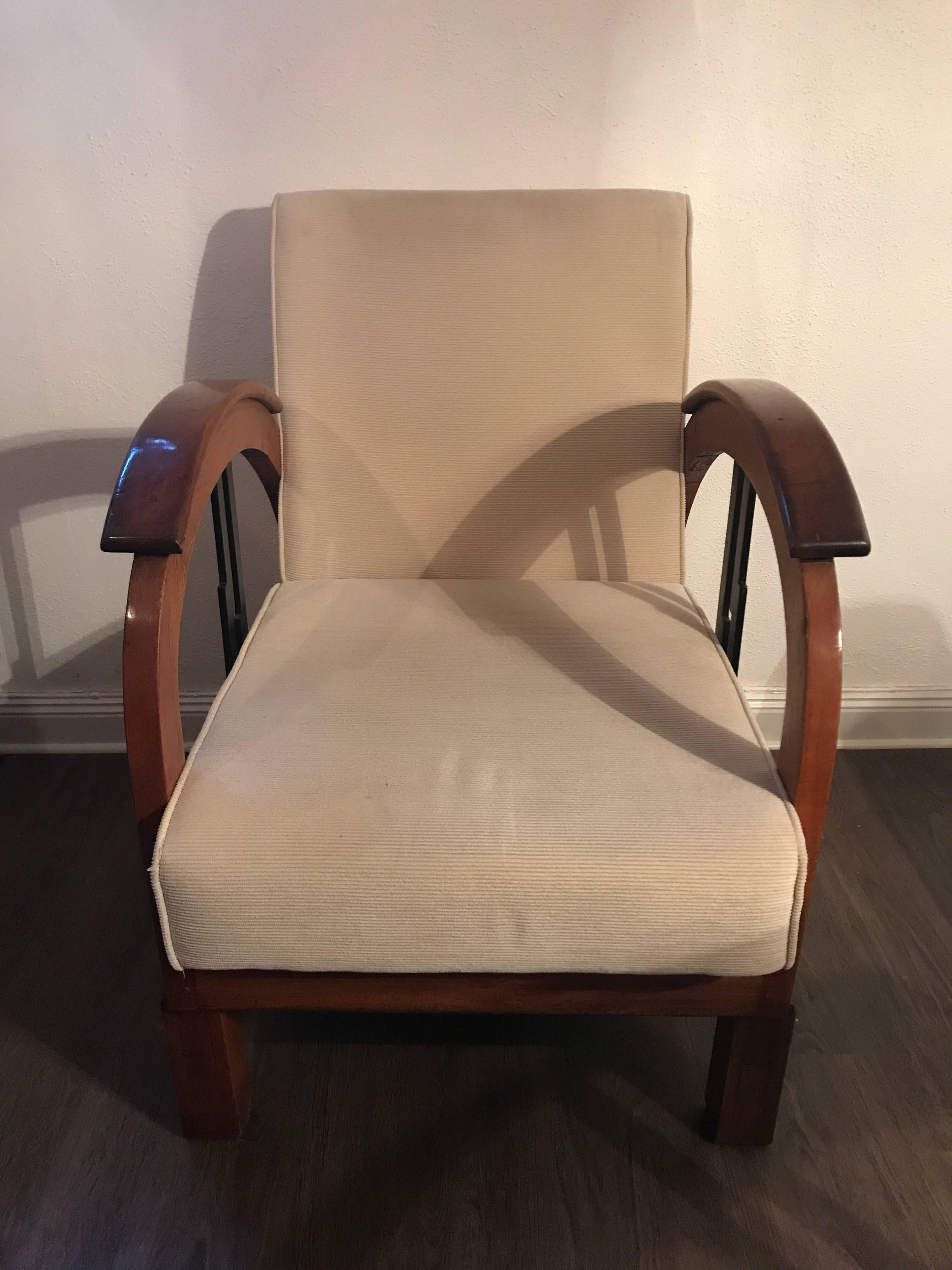 Pair of French 1930 Art Deco Colonial Style Wood Armchairs For Sale 2