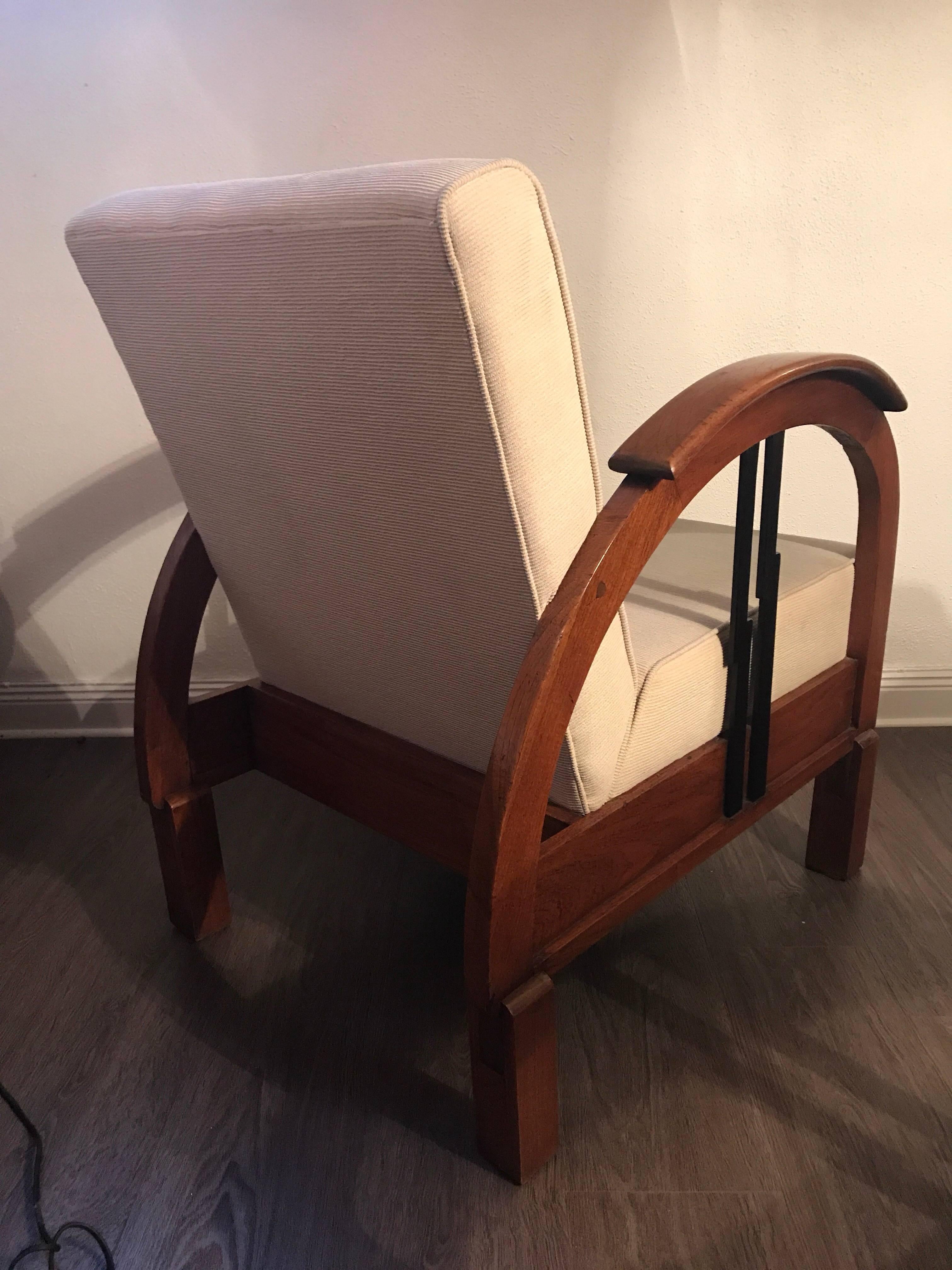 Mid-20th Century Pair of French 1930 Art Deco Colonial Style Wood Armchairs For Sale