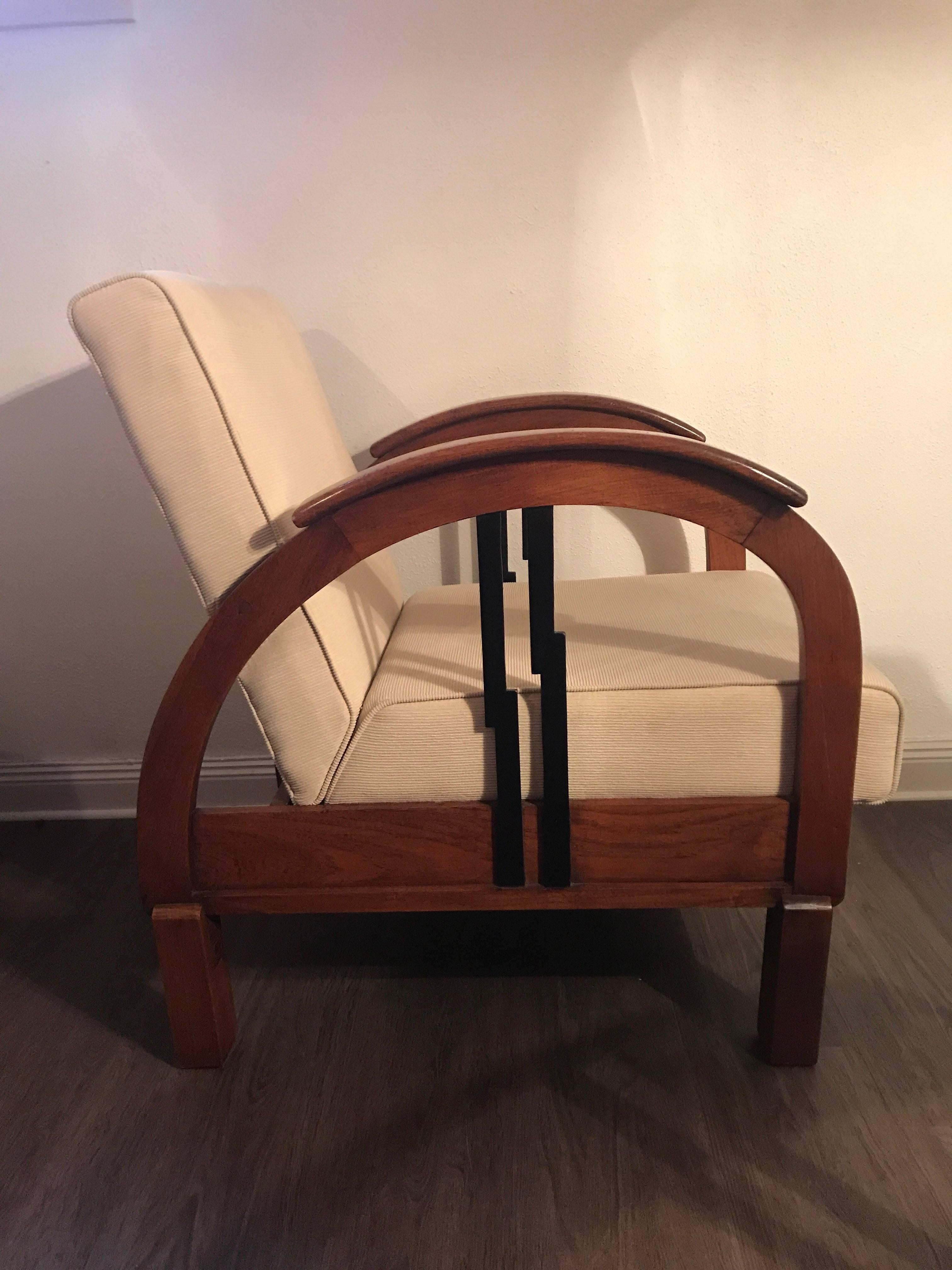 Pair of French 1930 Art Deco Colonial Style Wood Armchairs In Good Condition For Sale In Drottningholm, SE