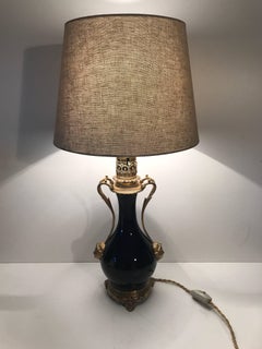 Powder Blue Porcelain Lamp with Bronze Applications Early 20th Century