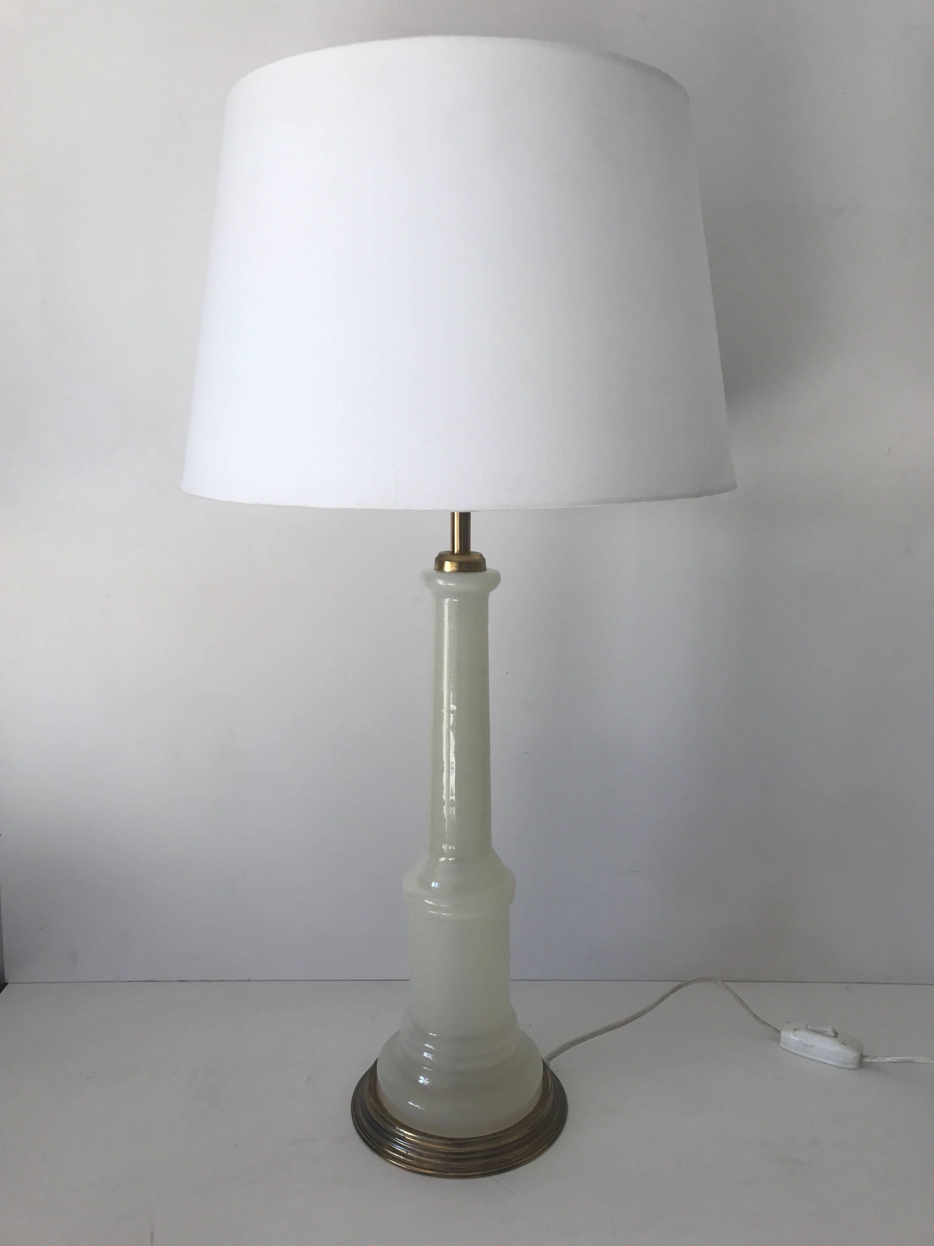 Brass Pair of Large Swedish Josef Frank Opaline Table Lamps Svenskt Tenn Model 2583 For Sale