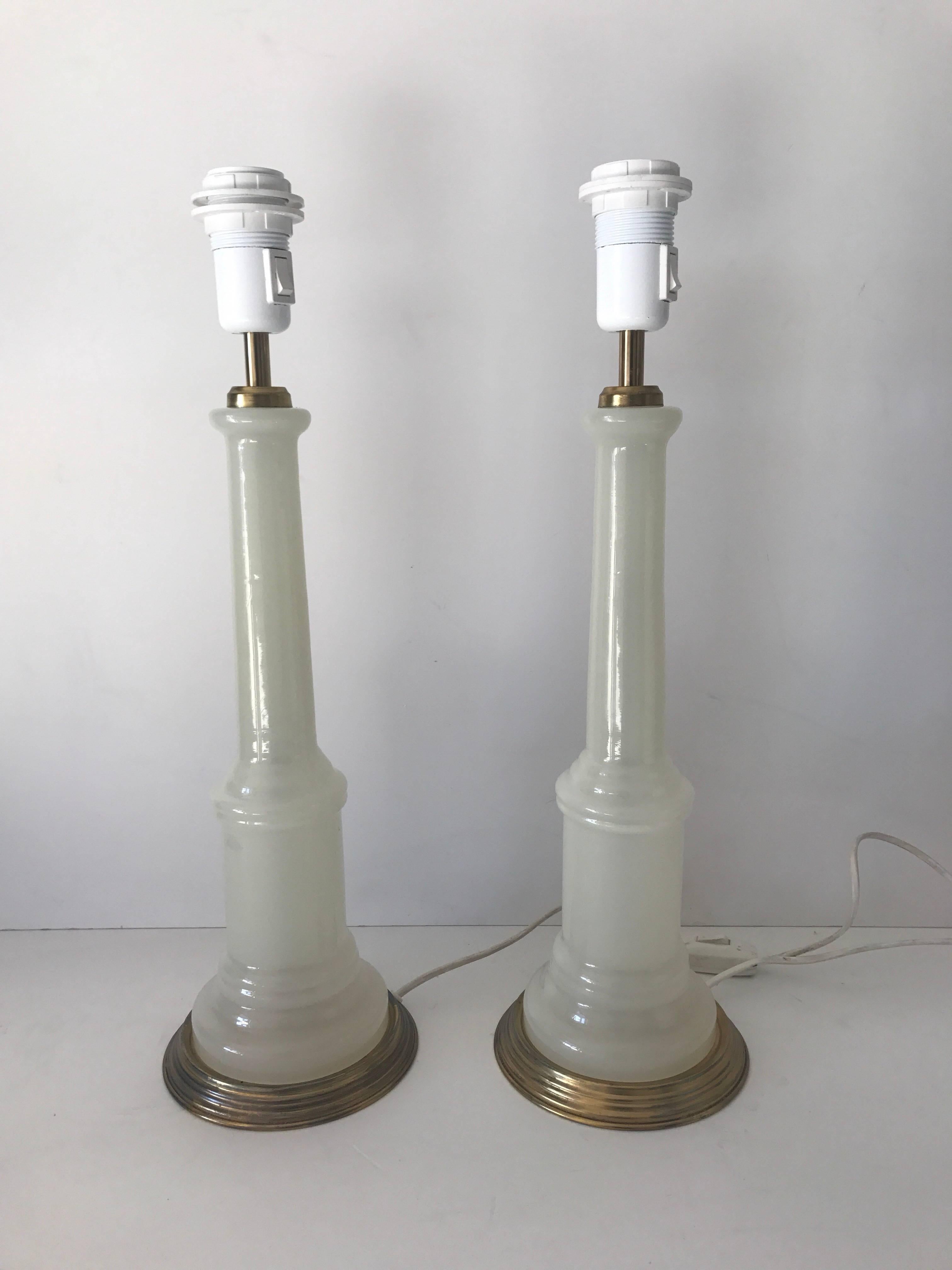 Mid-20th Century Pair of Large Swedish Josef Frank Opaline Table Lamps Svenskt Tenn Model 2583 For Sale