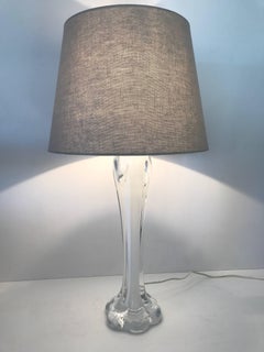 Large Underlay White Art Glass Swedish Orrefors, Flygsfors Table Lamp
