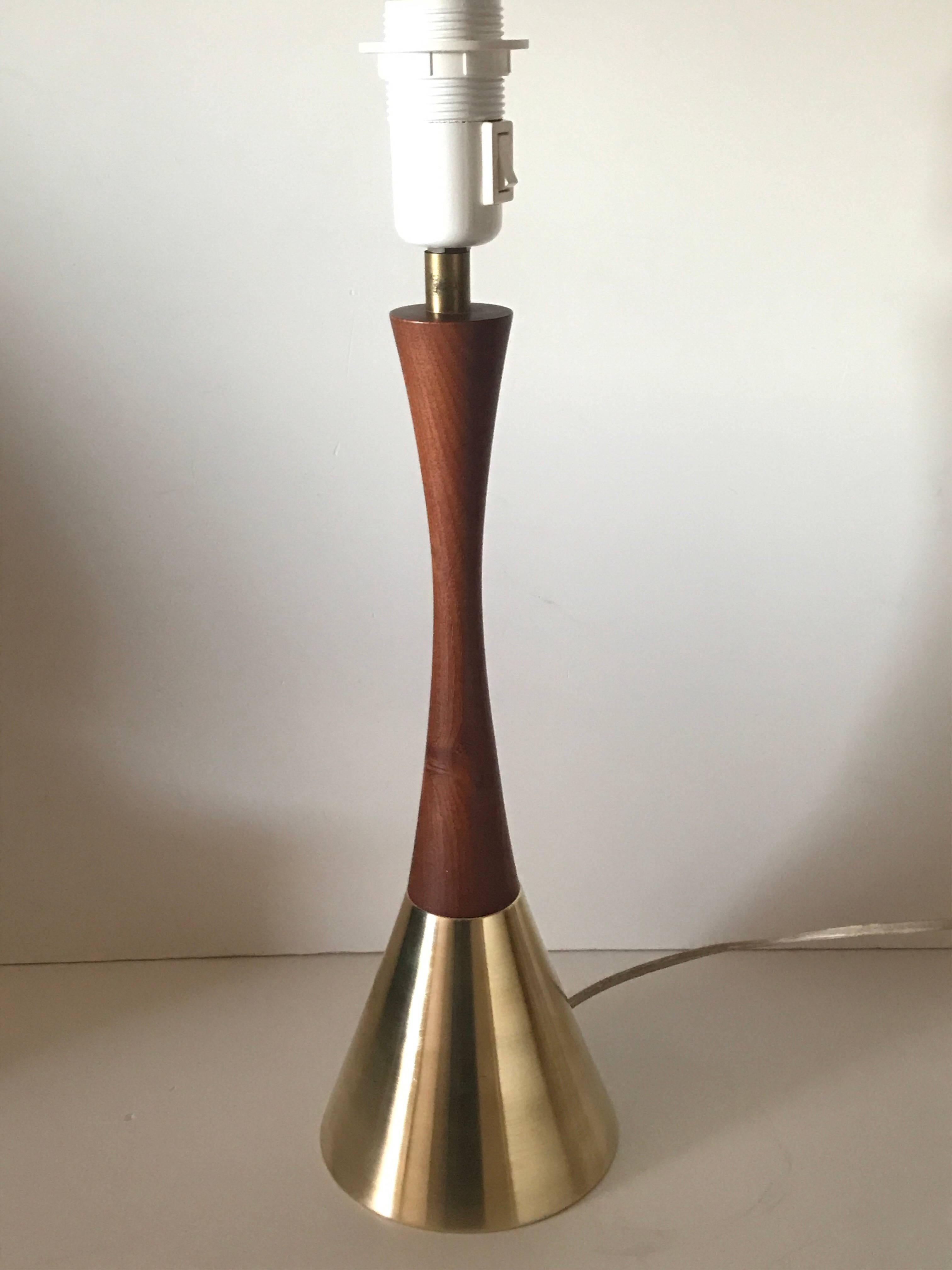 Mid-20th Century Pair of Rare Large Swedish Bergboms B-06 Teak and Brass Table Lamp, 1955 For Sale