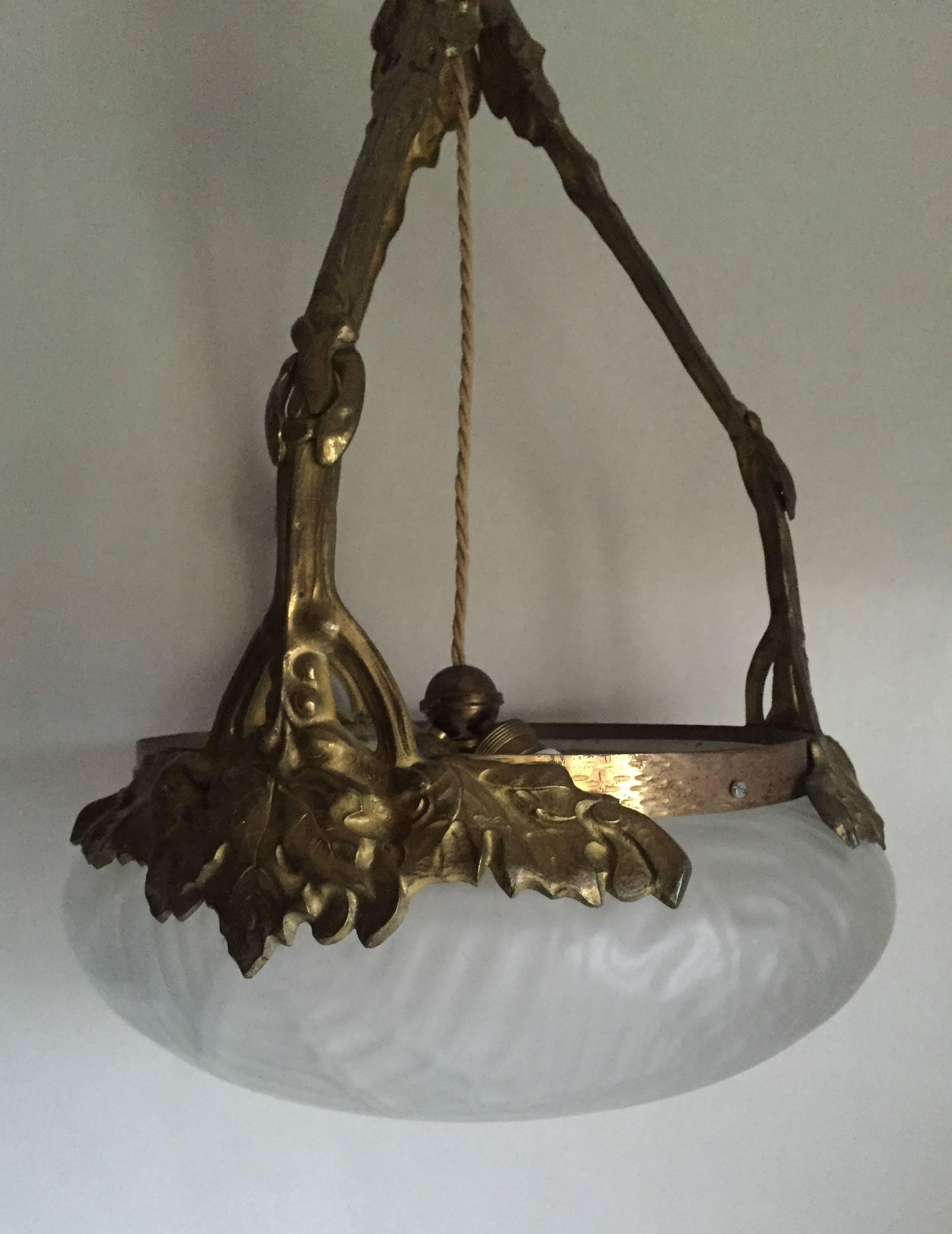 Gilt 1910 Swedish Art Nouveau/Jugend Pendant Lamp by Böhlmarks For Sale