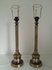 1935 Swedish Empire Style Pair of Large Brass and Metal Table Lamps by Bergboms