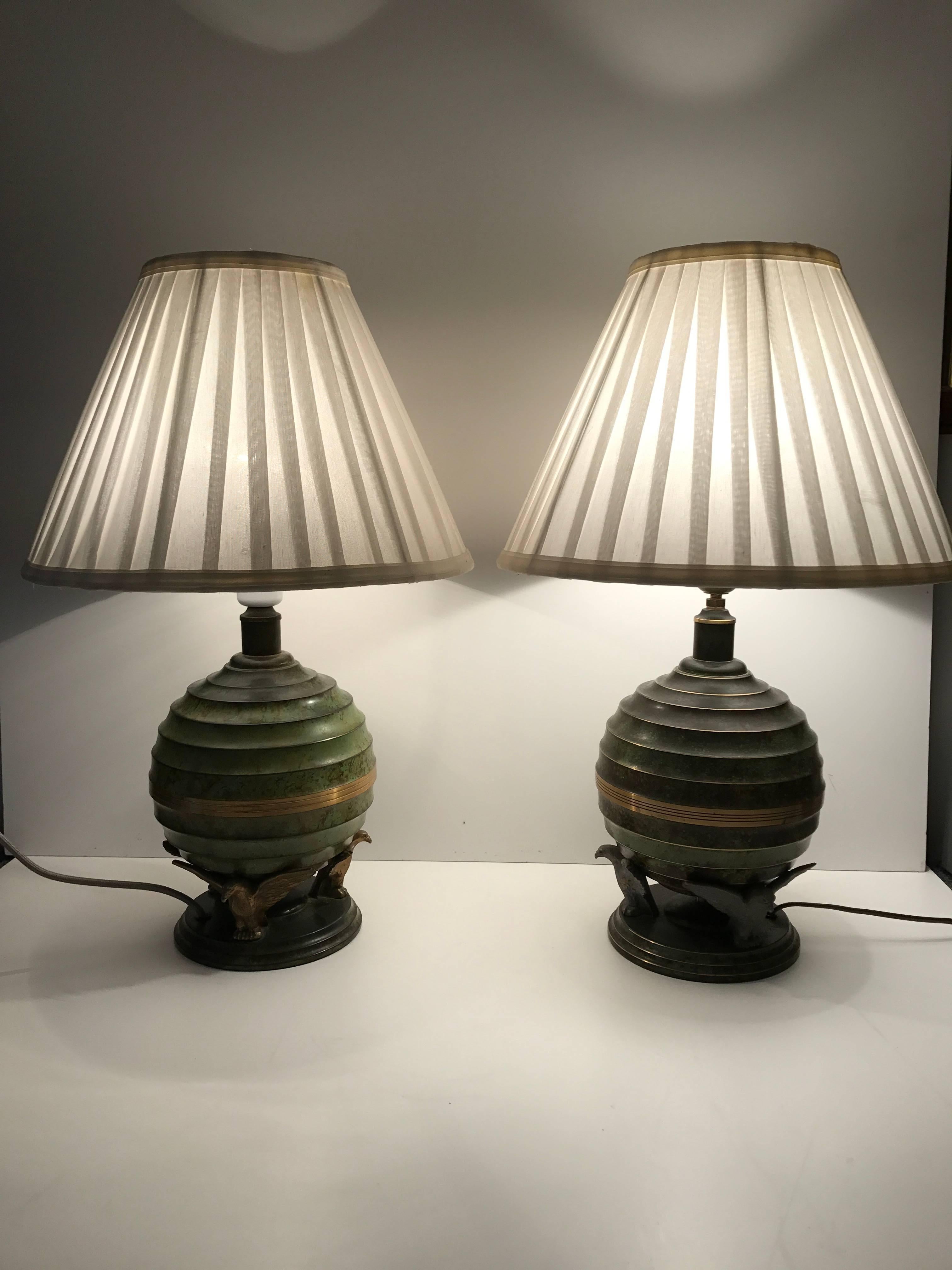 Rare pair of Swedish Grace Art Deco table lamps, 1930
Rare Swedish Grace Art Deco table lamps, 1930 three lamps available.
Three very nice rare Art Deco Swedish Grace brass table lamps, bronze patinated and made circa 1930. On each lamp there are