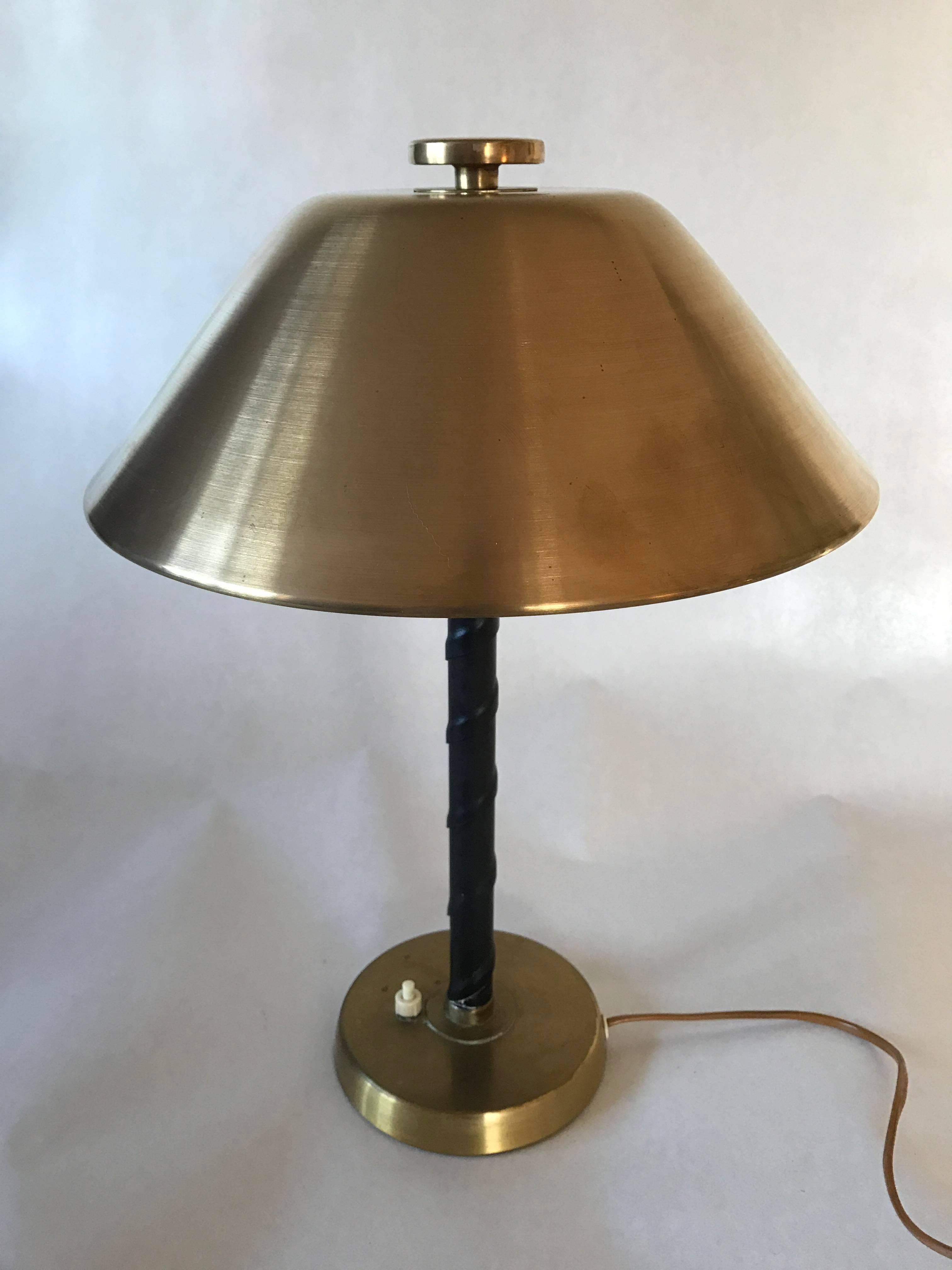 Art Deco 1935-1940 Swedish Brass and Leather Table Lamp by Einar Bäckström