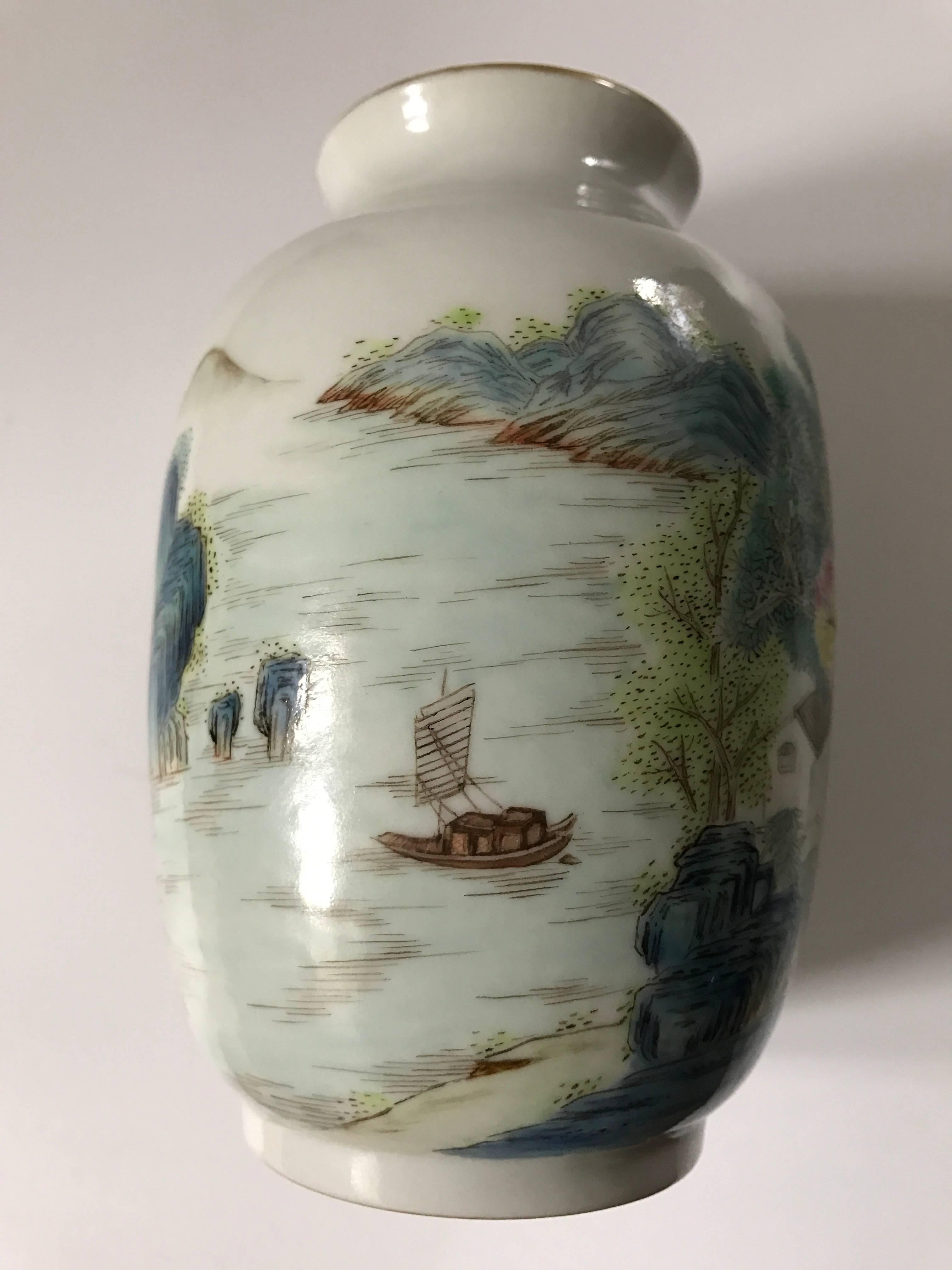 Porcelain Early 20th Century Republic Period Chinese Fam, Rose Qianlong Mark Lantern Vase For Sale
