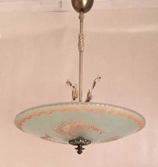 Swedish Art Deco 1935 Orrefors Mermaid Glass Pendant Lamp Chandelier