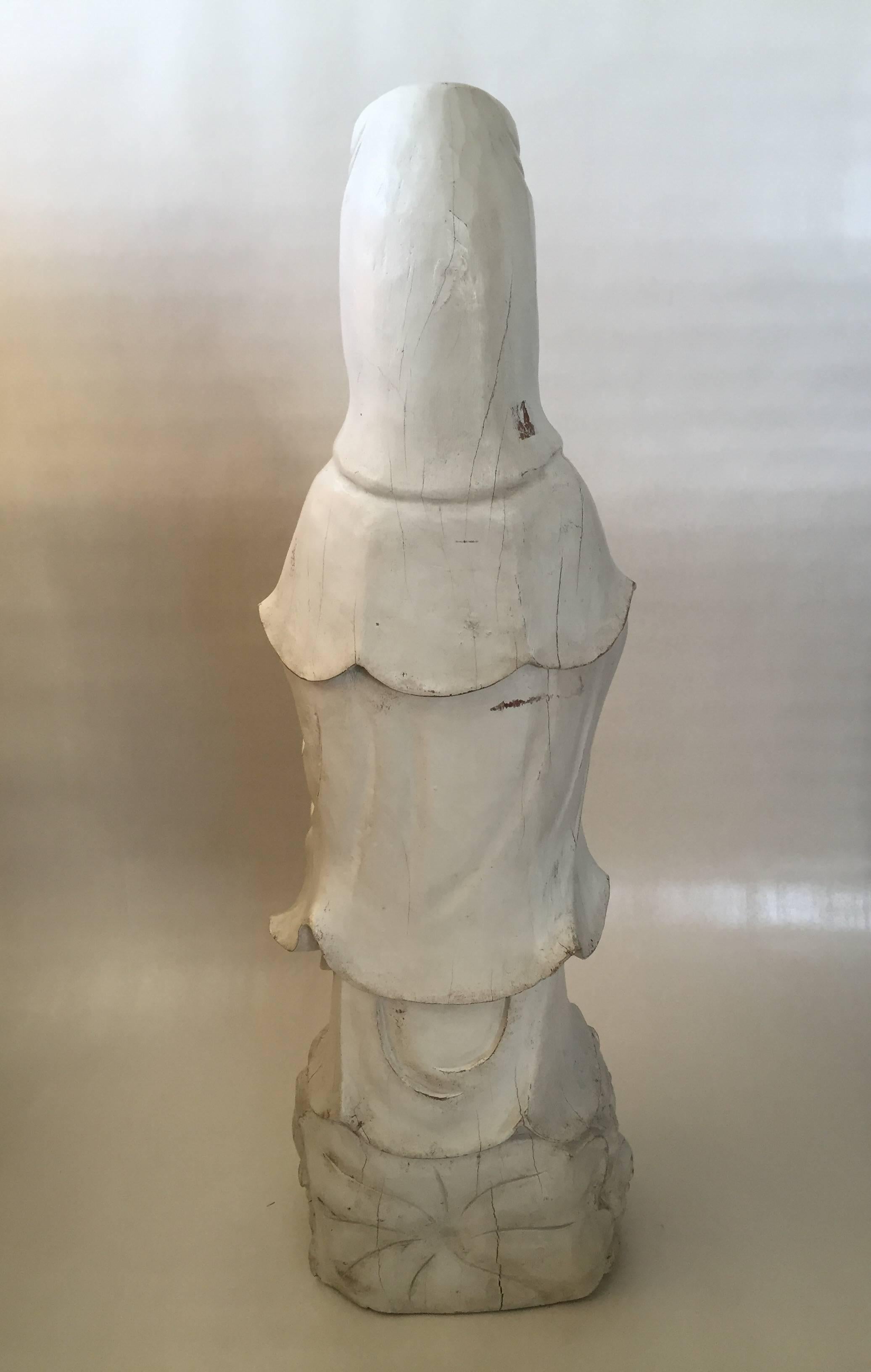 Qing Very Large Floor Statue 19th-Early 20th Century Chinese Wooden Guanyin For Sale