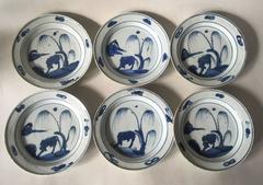 Six Early 17th Century Chinese Porcelain Ko Sometsuke Dishes Wanli Tianqi Reign