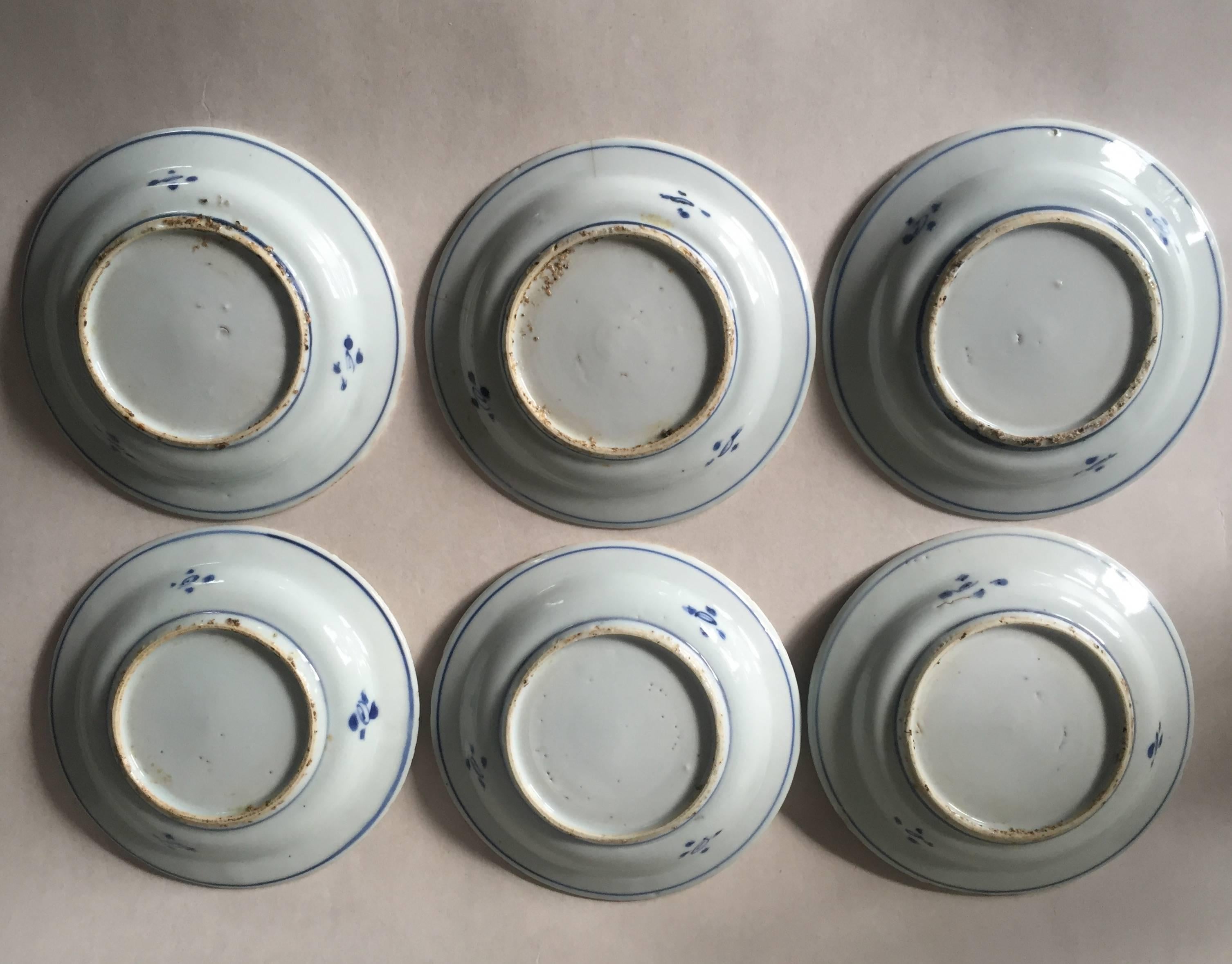 Ming Six Early 17th Century Chinese Porcelain Ko Sometsuke Dishes Wanli Tianqi Reign For Sale