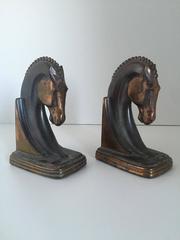 1935 Art Deco Copper Trojan Horse Bookends