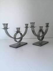 1930 Swedish Grace Pair of Art Deco Pewter Candelabra