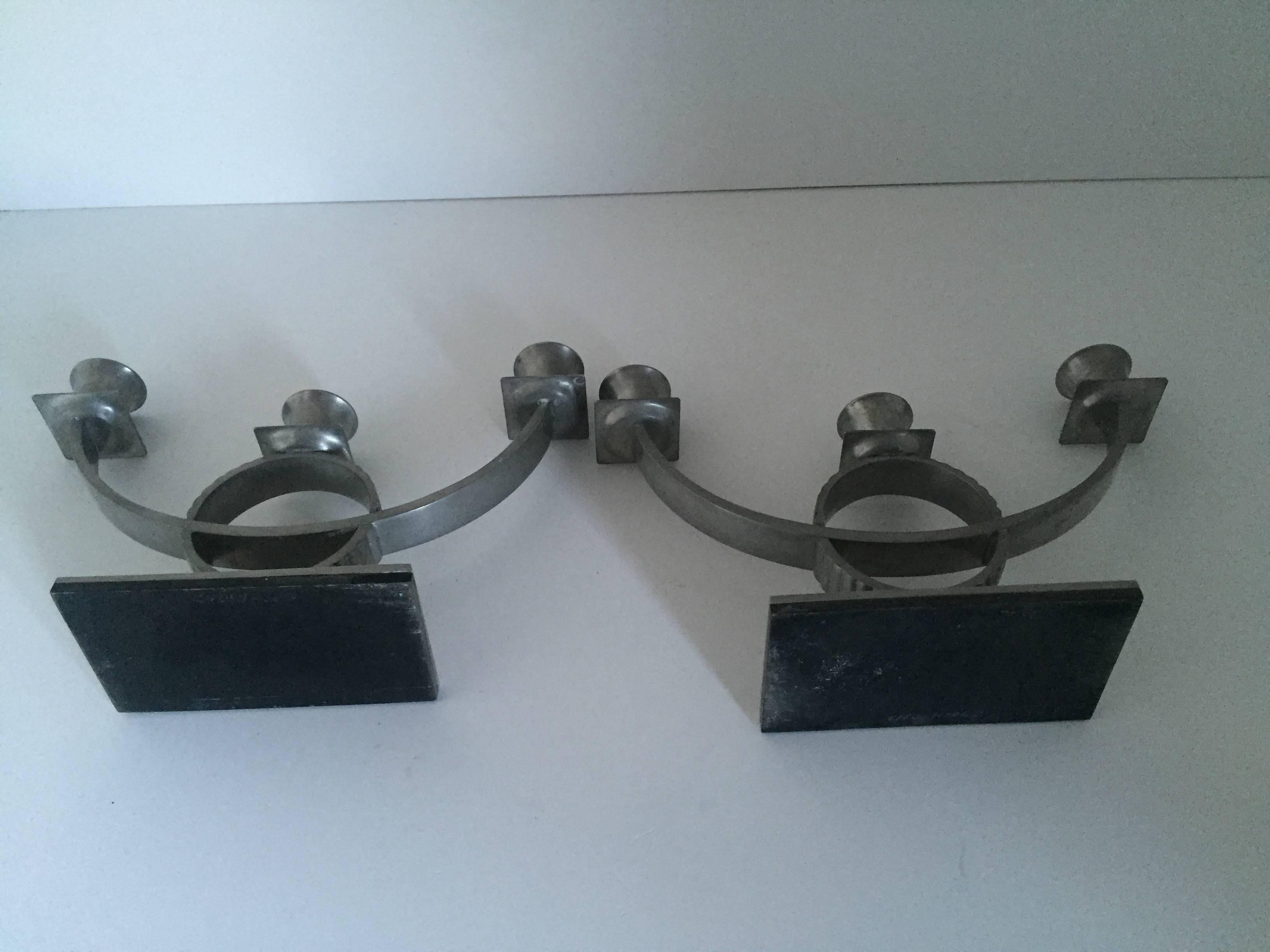 1930 Swedish Grace Pair of Art Deco Pewter Candelabra In Excellent Condition For Sale In Drottningholm, SE