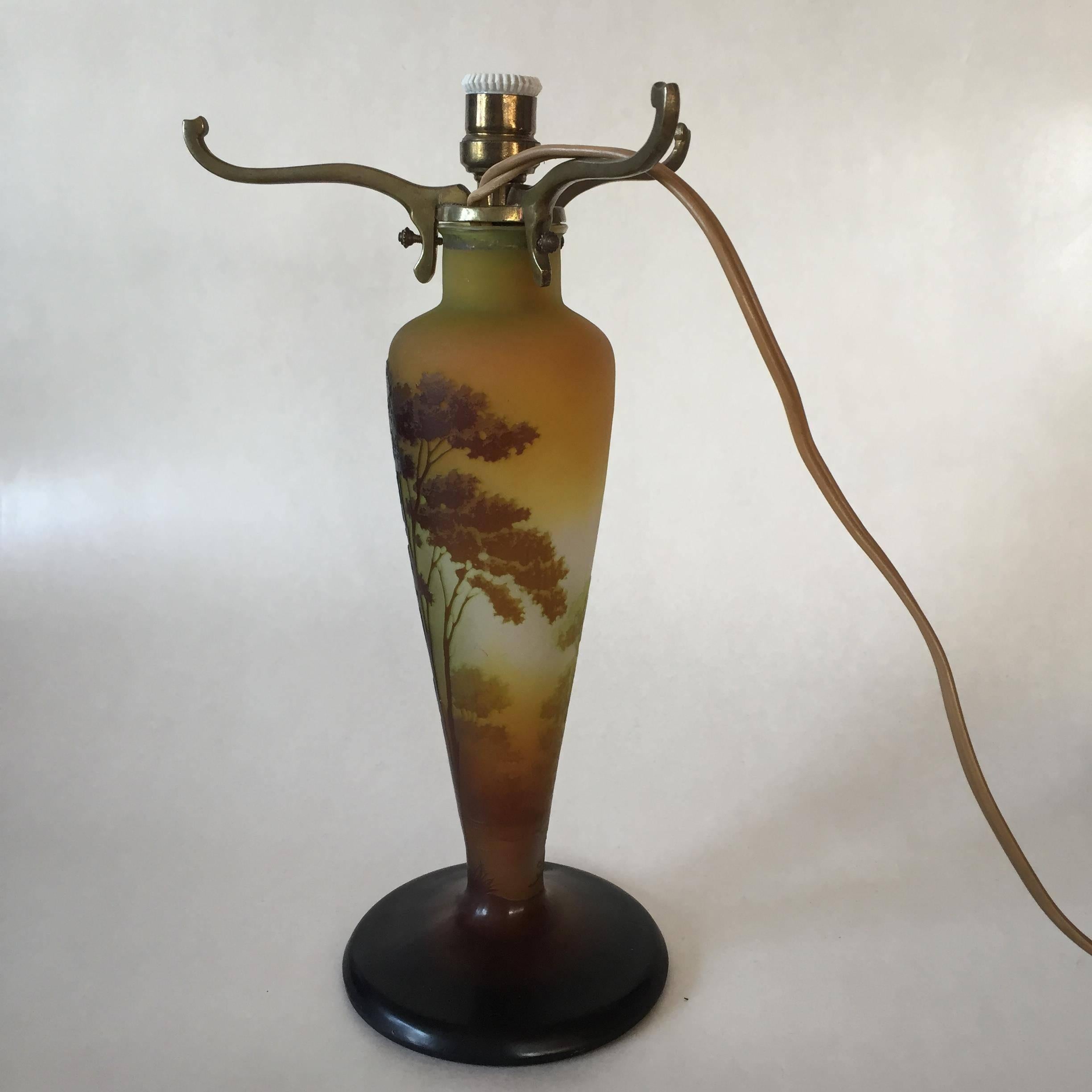 French Late 19th Century Èmile Gallé Cameo Glass Lamp Base For Sale