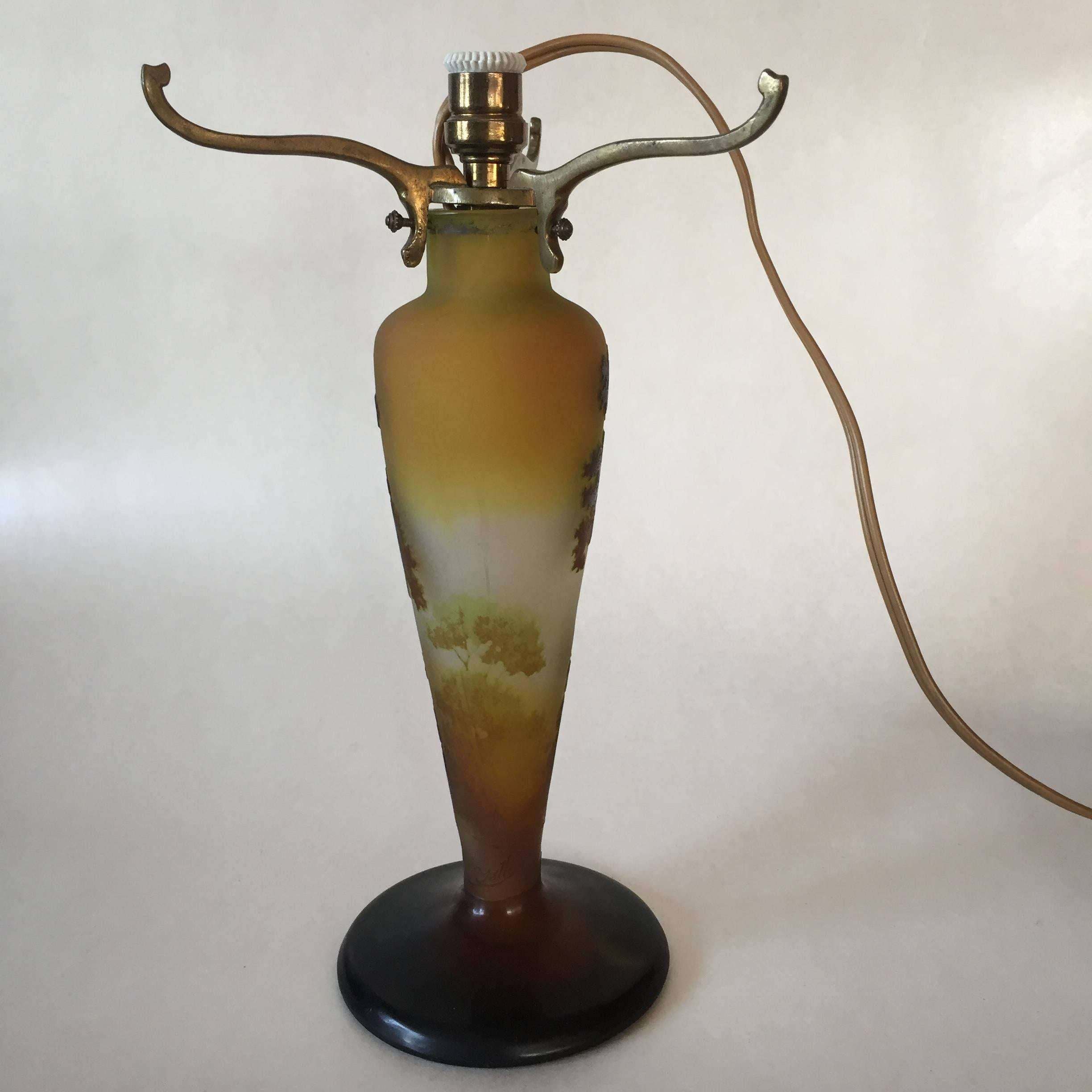 Etched Late 19th Century Èmile Gallé Cameo Glass Lamp Base For Sale