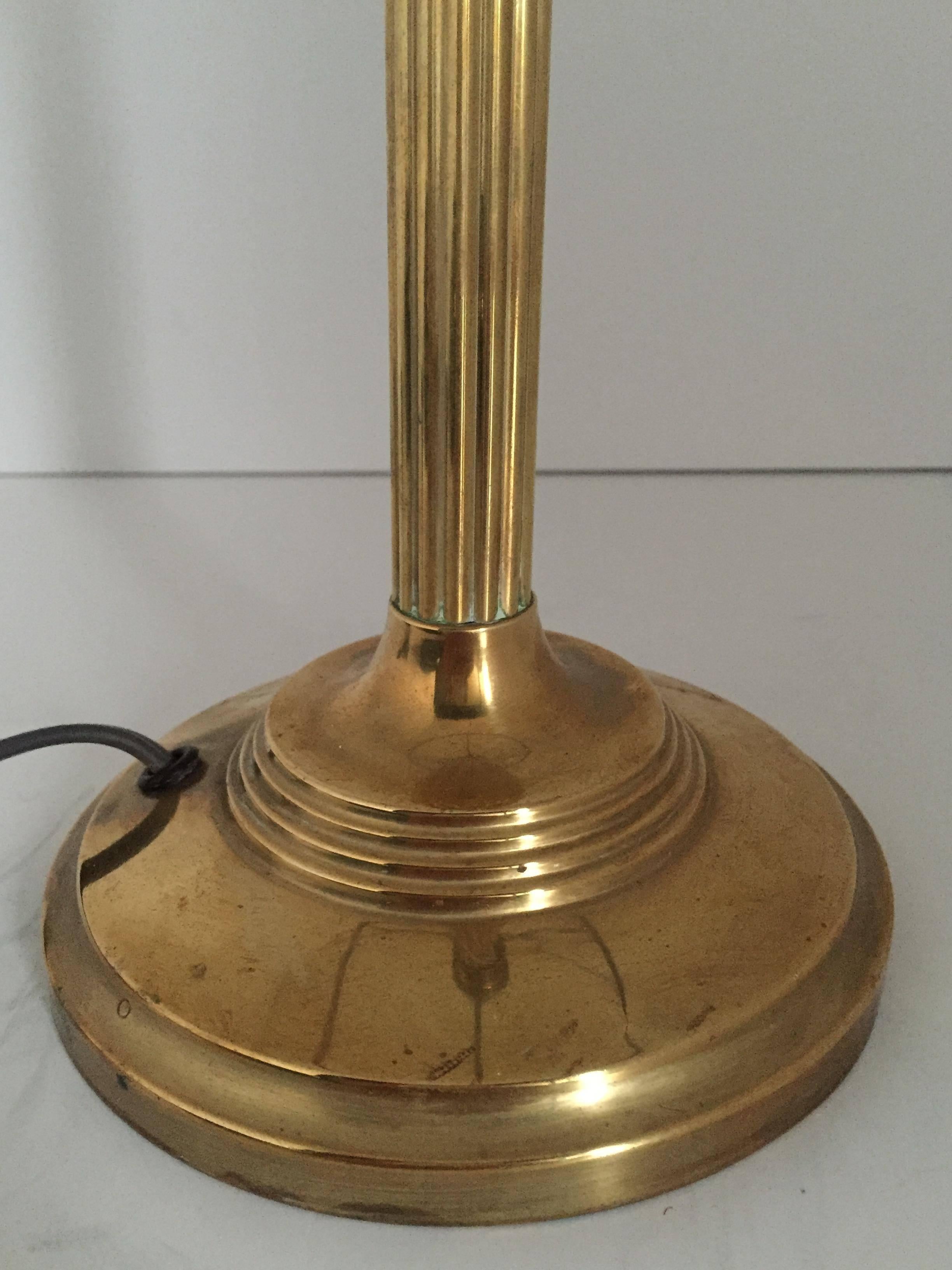 Polished 1925 Swedish Grace Art Nouveau Jugend Brass and Glass Lamp For Sale