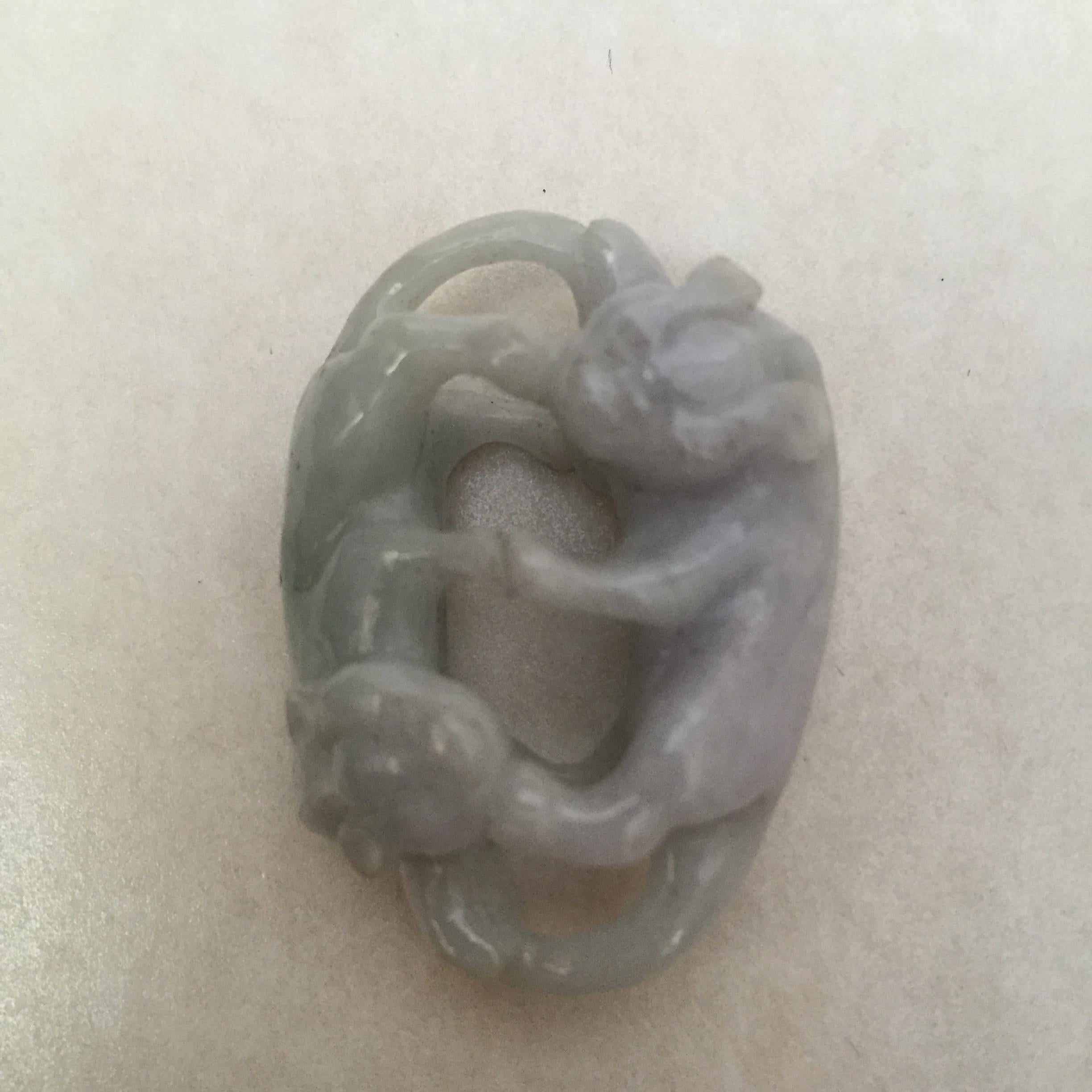 Mid-20th Century 20th Century Chinese Green Jade and Lavender Jade Double Cat Pendants For Sale