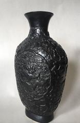Late 19th Century Chinese Qianlong Mark Bisque Relief Dragon Vase