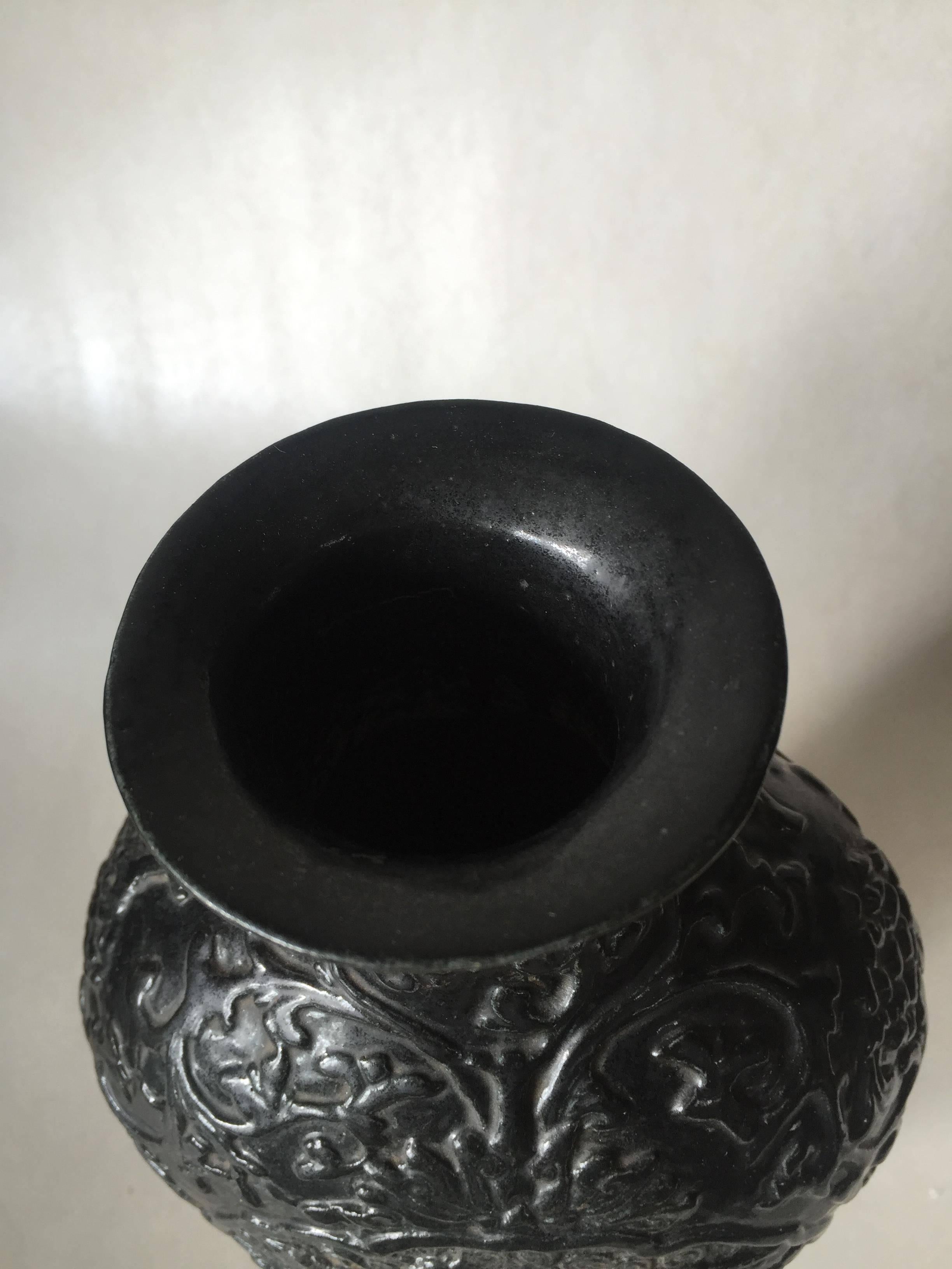 Late 19th Century Chinese Qianlong Mark Bisque Relief Dragon Vase 5