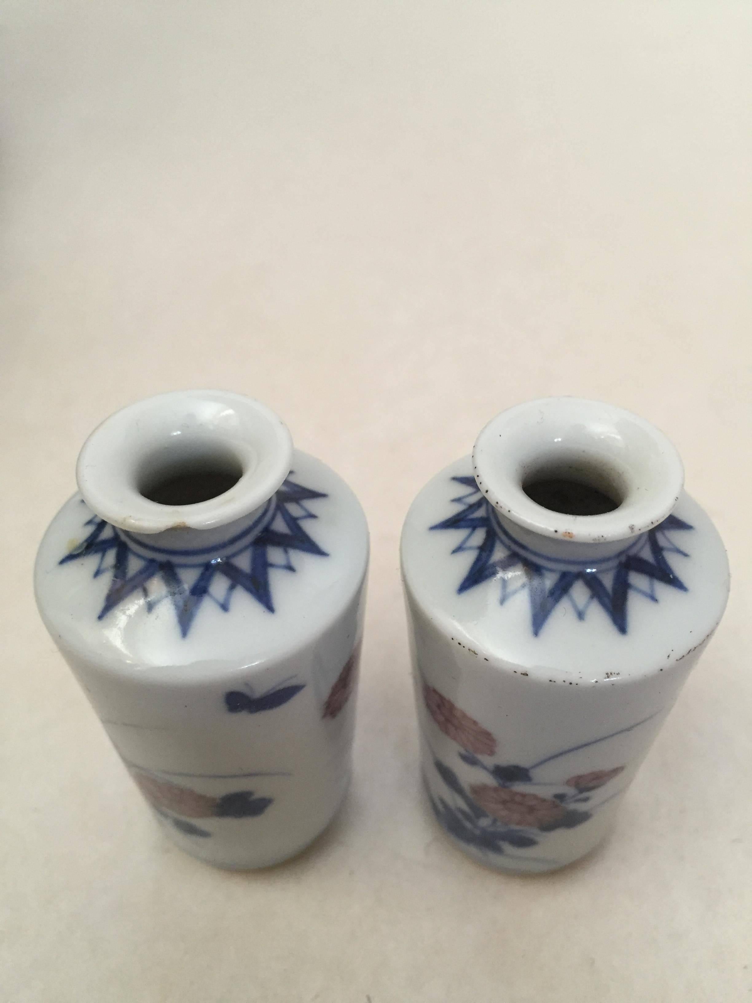 18th Century and Earlier Pair of 18th Century Chinese Underglaze Blue and Red Miniature Cabinet Vases For Sale