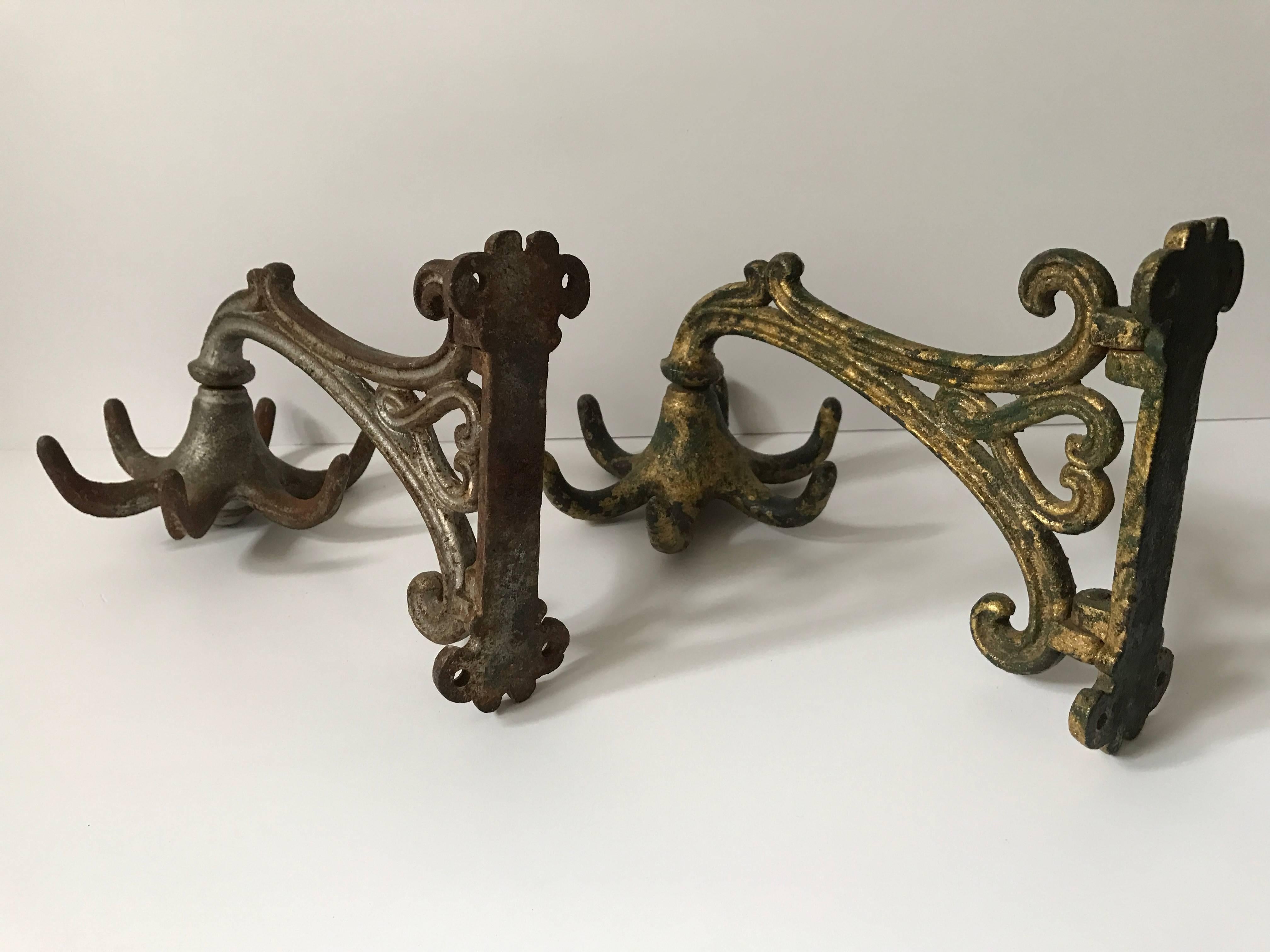 Art Nouveau Pair of 19th Century Swedish Cast Iron Coathangers or Wall Coat Racks