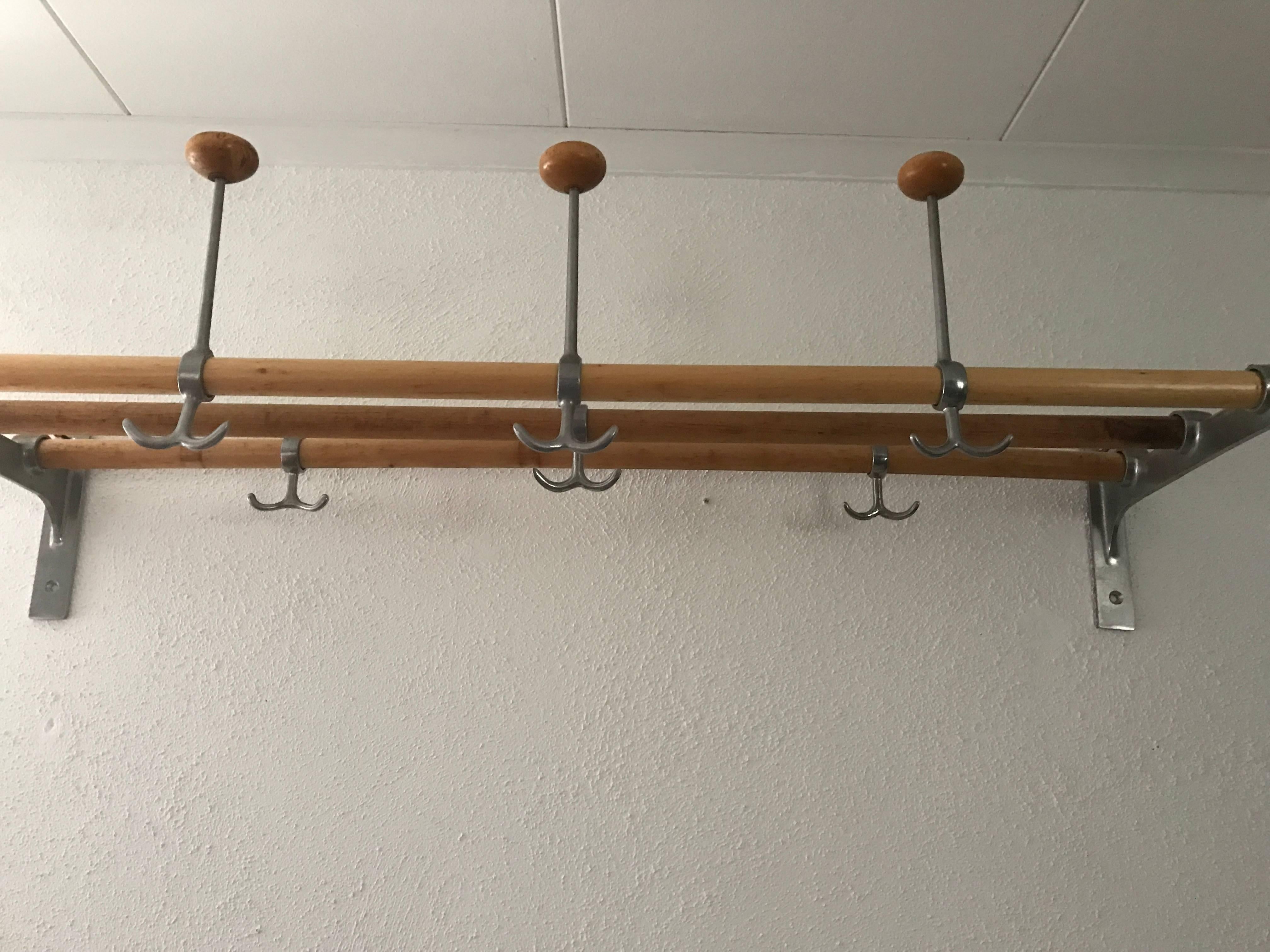 Brushed Mid-20th Century Swedish Functionalistic Coat and Hat Rack Wall Mount For Sale