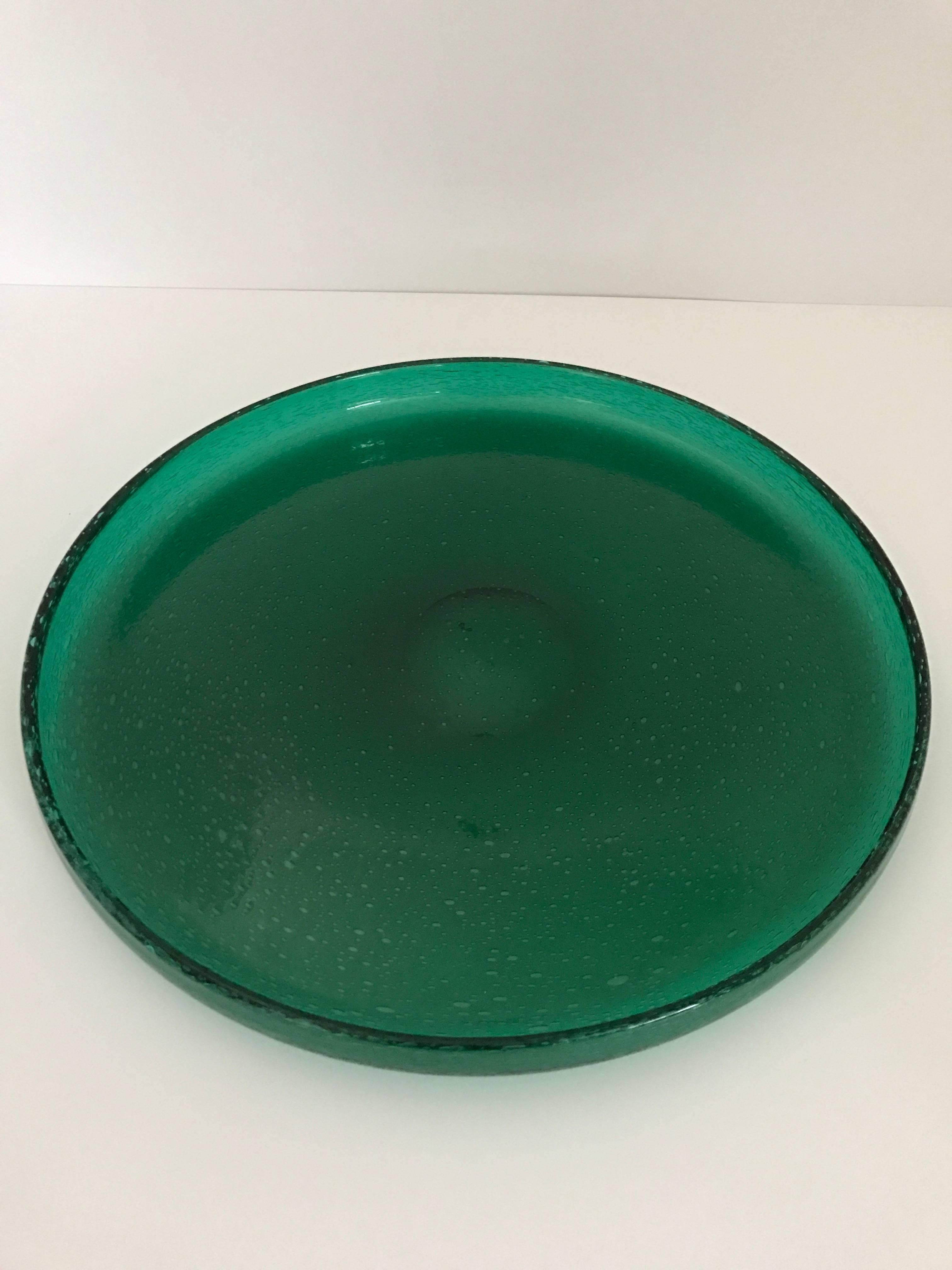 1955 very large Hadeland Norwegian glass charger by Arne Jon Jutrem.
This very large charger was deigned by Arne Jon Jutrem at Hadeland Glass factory in Norway, the series is called Greenland and it won the design Gold Medal in Milan 1954. This is