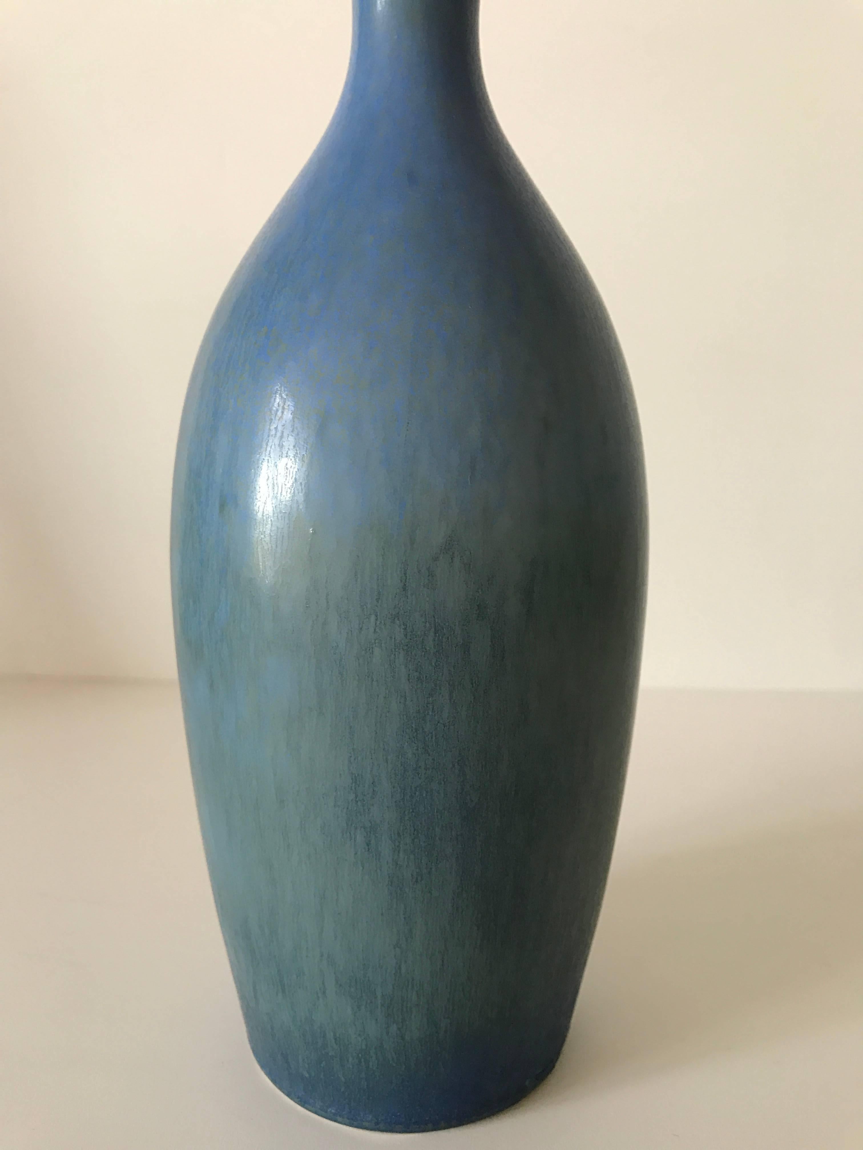 Scandinavian Modern 1984 Gustavsberg Blue Hare's Fur Vase Made by Sven Wejsfelt