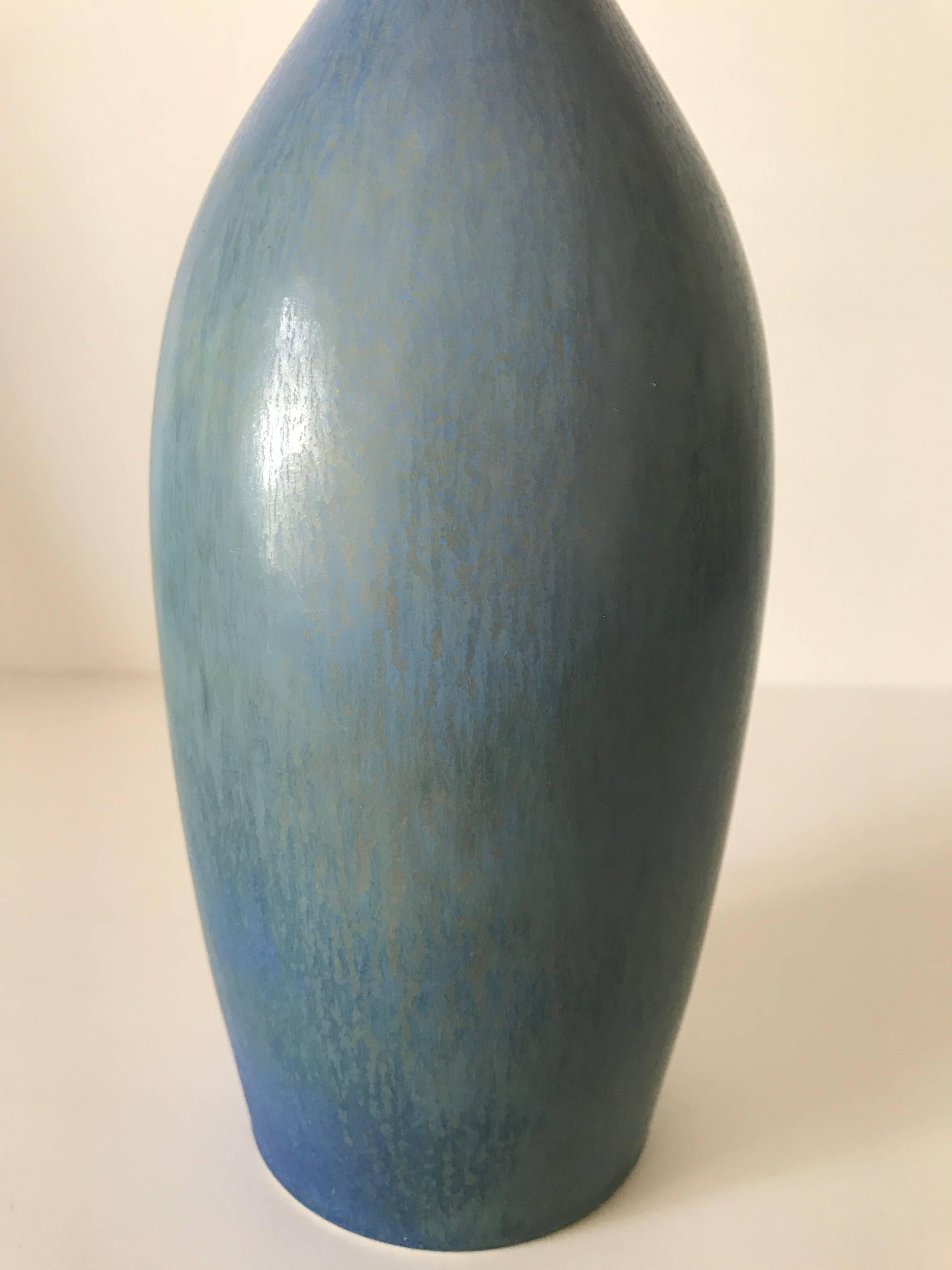 Swedish 1984 Gustavsberg Blue Hare's Fur Vase Made by Sven Wejsfelt