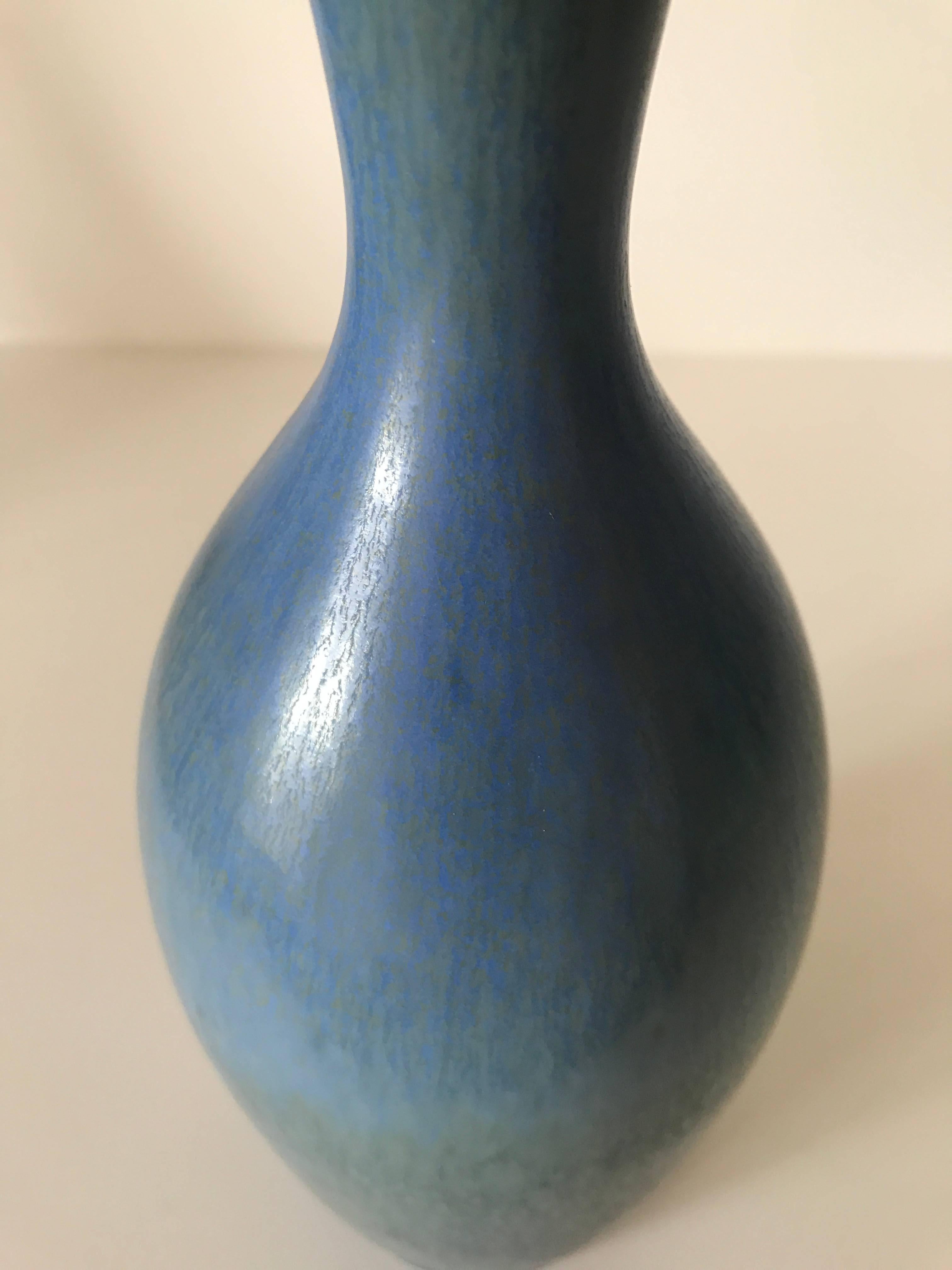 Late 20th Century 1984 Gustavsberg Blue Hare's Fur Vase Made by Sven Wejsfelt