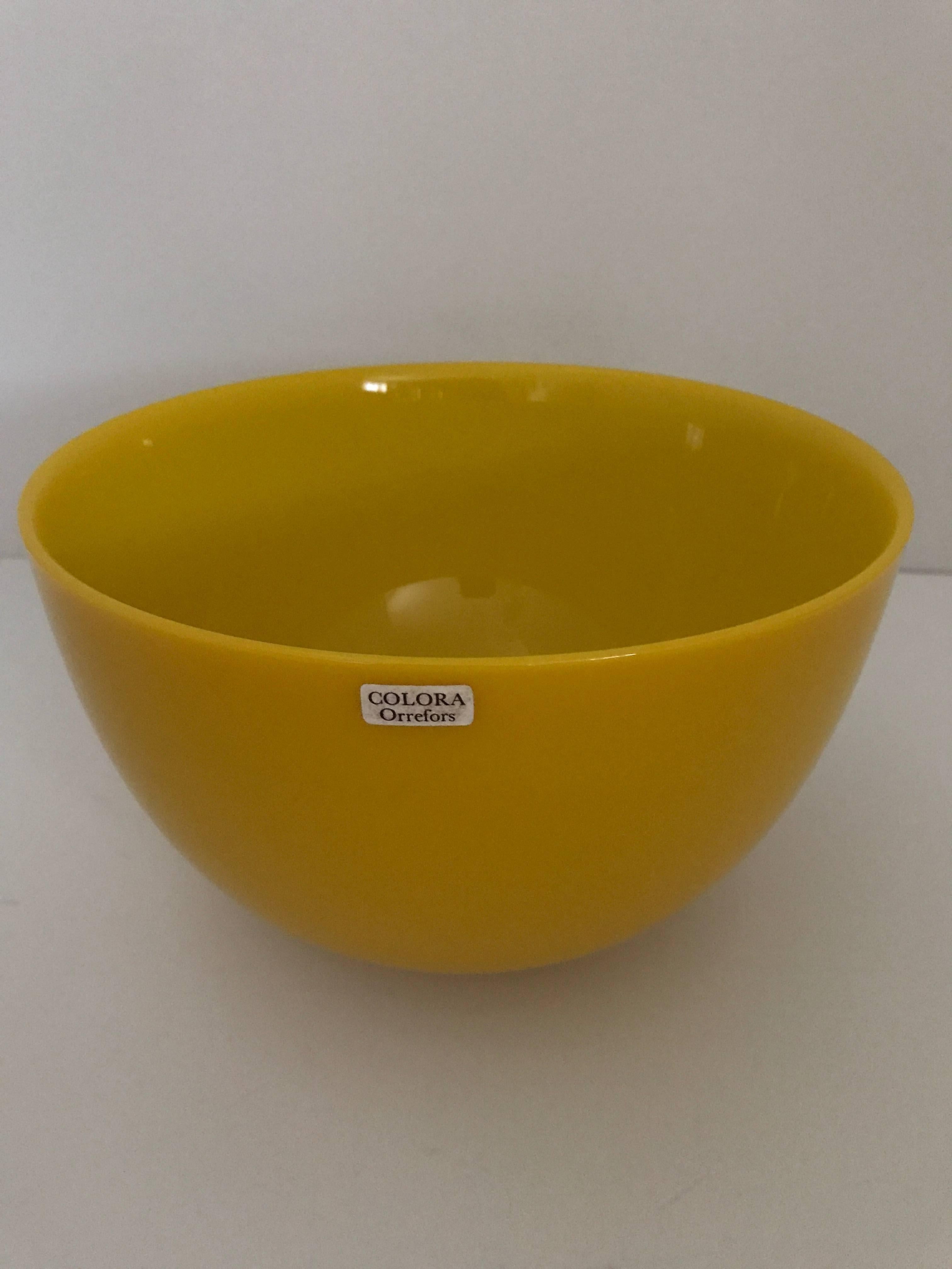 Glass Mid-20th Century Swedish Orrefors Colora Bowls Four Pieces Set Sven Palmqvist For Sale