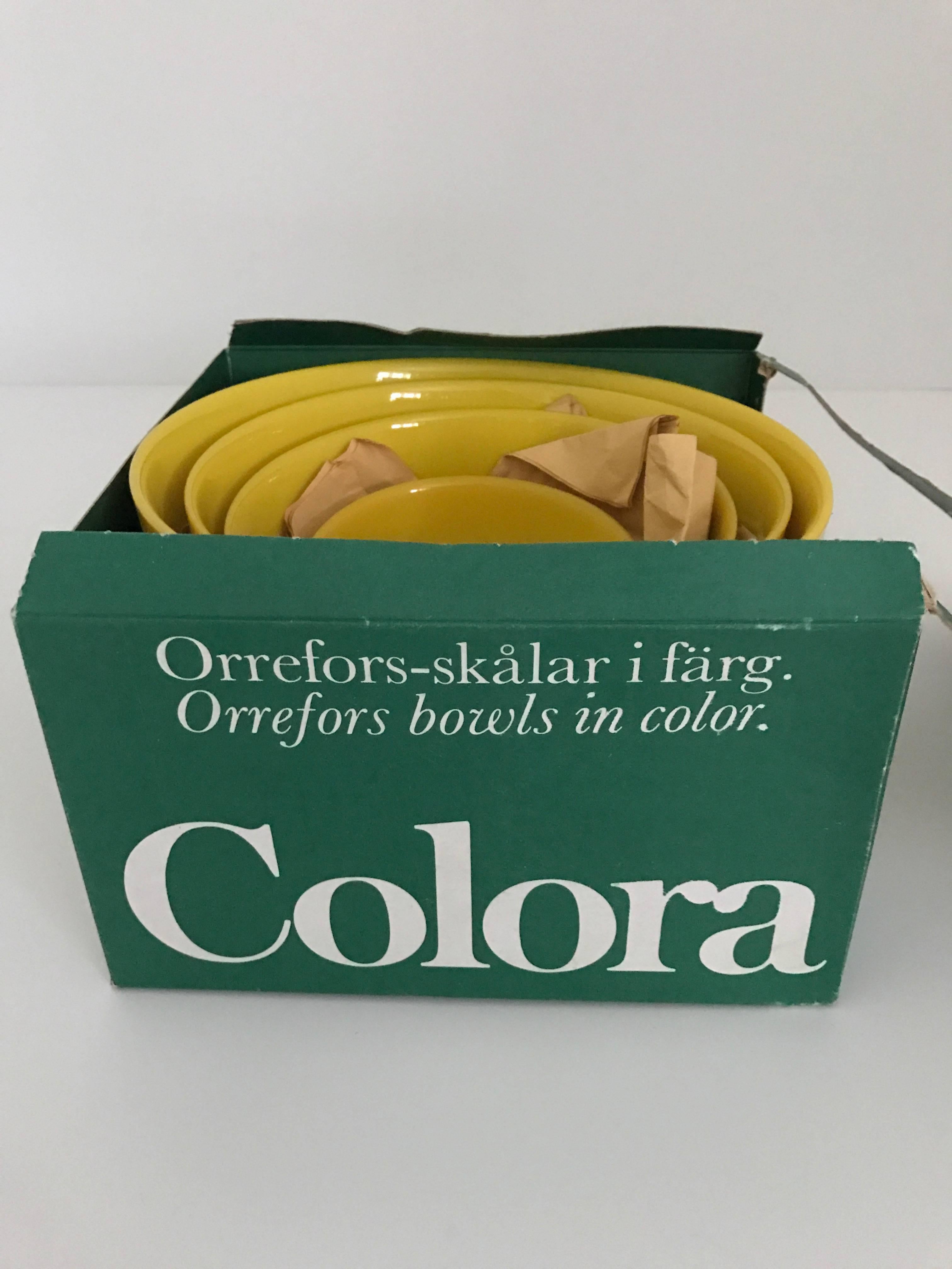 Mid-20th Century Swedish Orrefors Colora Bowls Four Pieces Set Sven Palmqvist For Sale 4